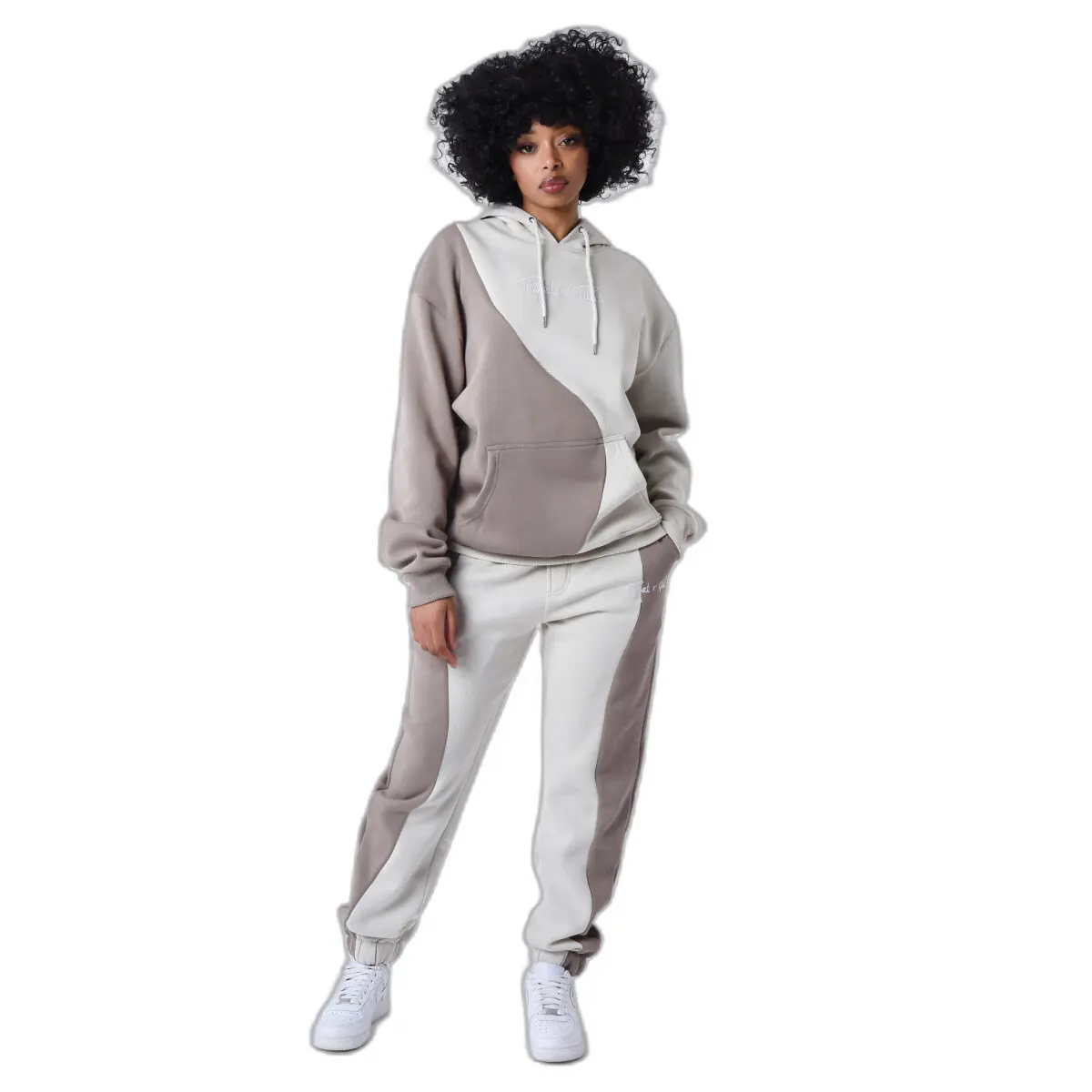 Felpa con cappuccio a onde bicolore