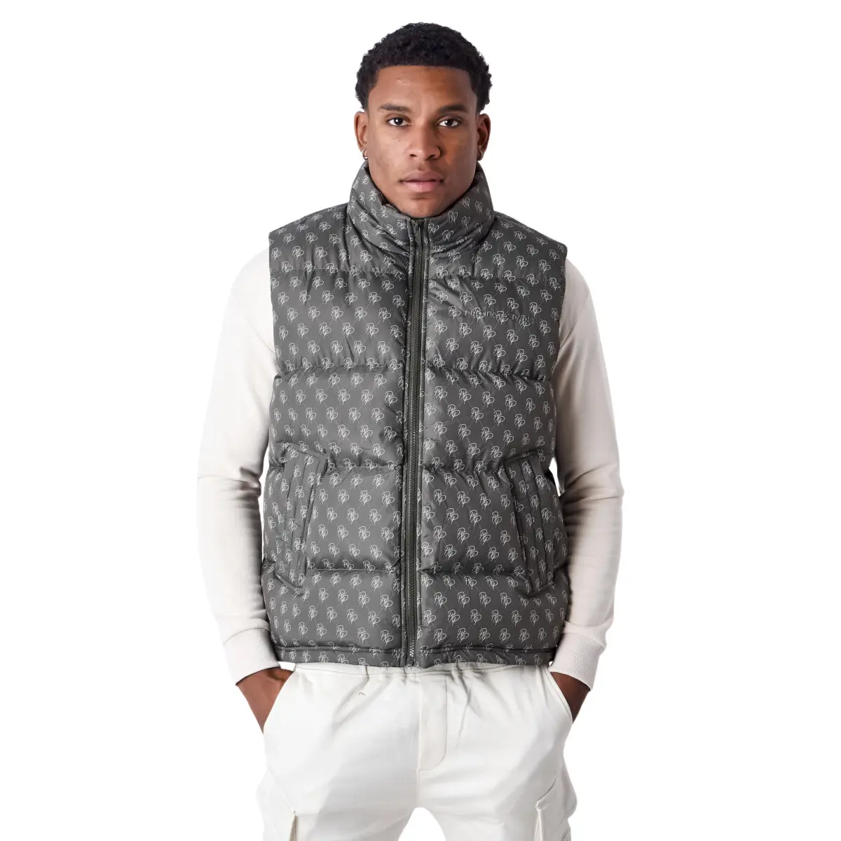 Gilet imbottito con motivo monogramma tutto over
