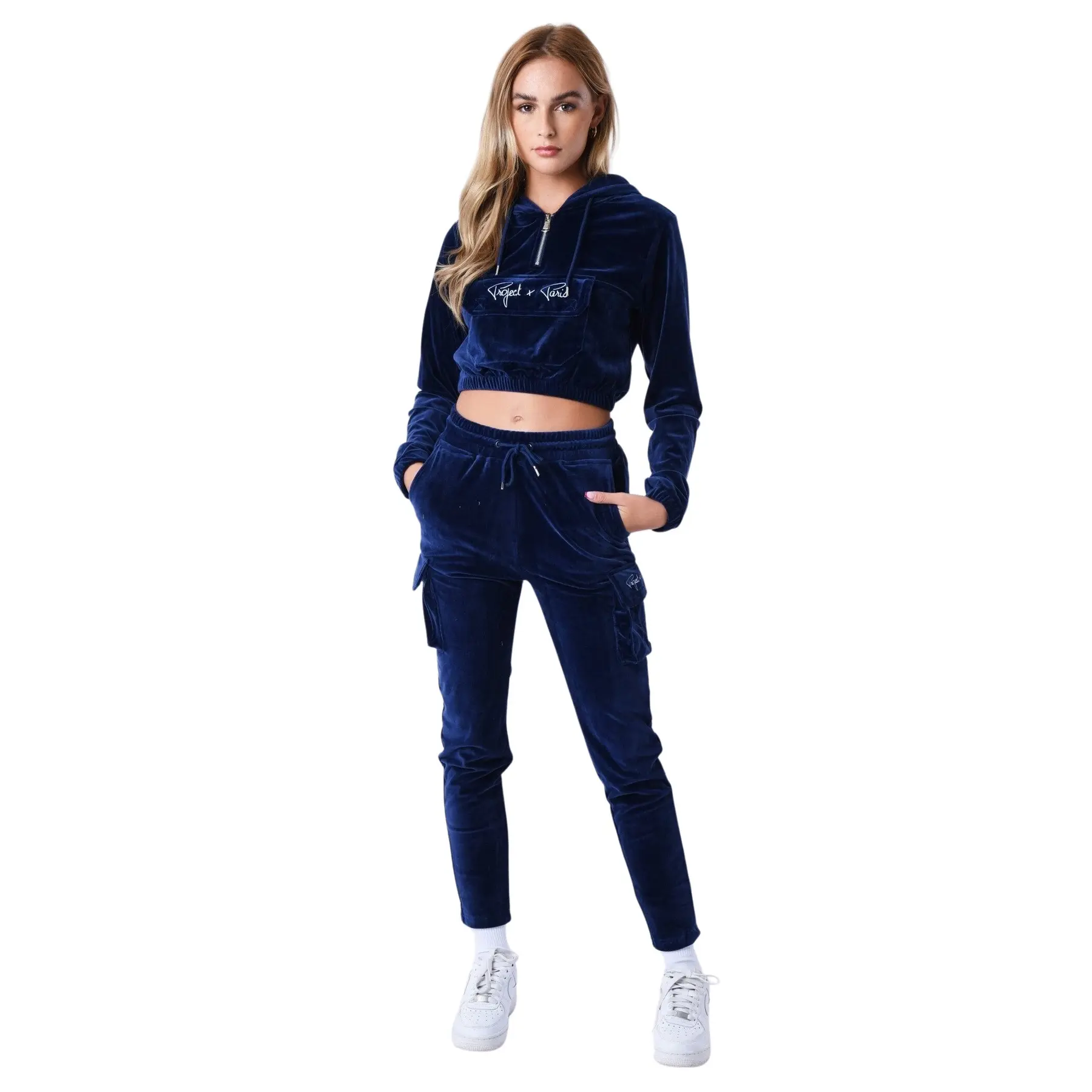 Felpa con cappuccio court donna in velluto