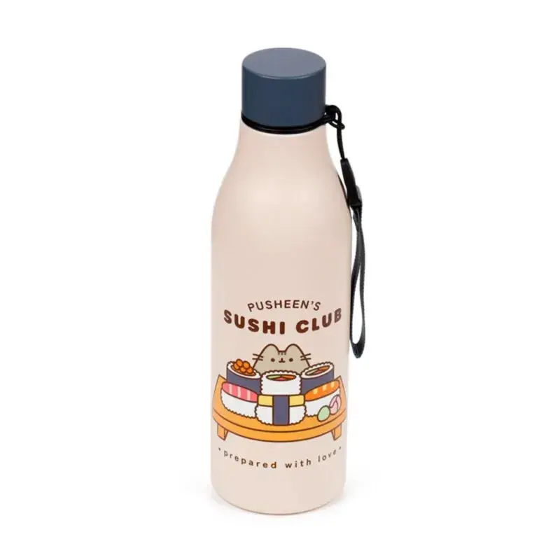 Puckator Unisex Beige Stainless Steel Bottle For Hot Or Cold Drinks Pusheen Le Chat Sushi Club