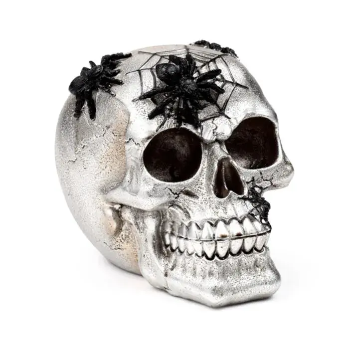 Puckator Gris Decorative Skull Figurine With Spiders And Web