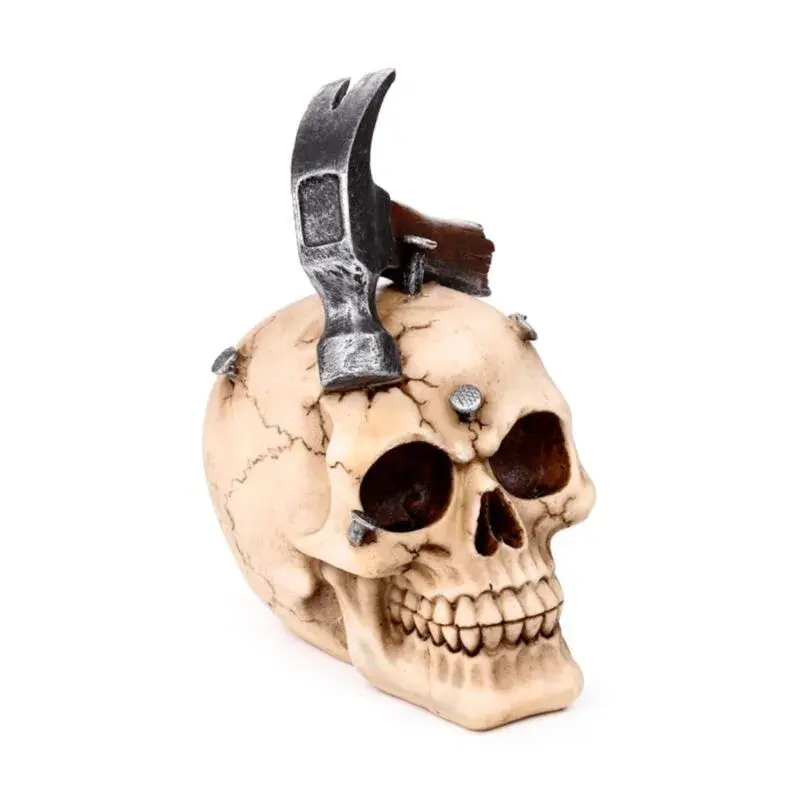 Puckator Blanc Decorative Skull Figurine With Hammer & Nails