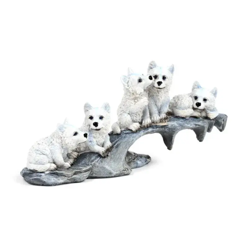 Puckator Blanc Wolf Cubs Figurine Playing On A Rock