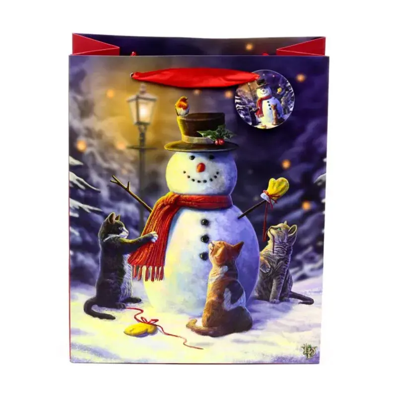 Puckator Unisex Blanc Large Gift Bag Cats And Snowman Lisa Parker