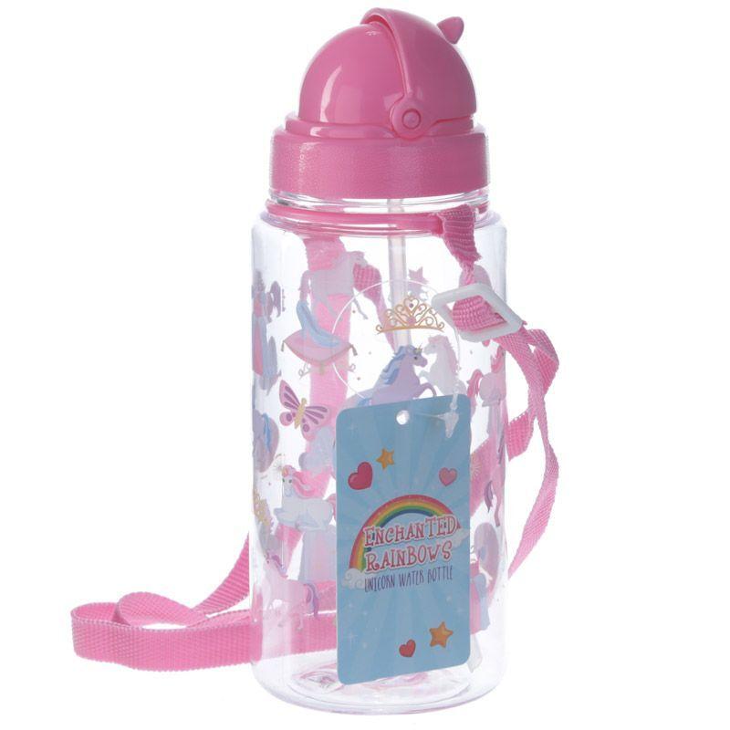 5055071720857 - Trinkflasche mit Strohhalm &amp  Kordel Einhorn Kind Enchanted Rainbow
