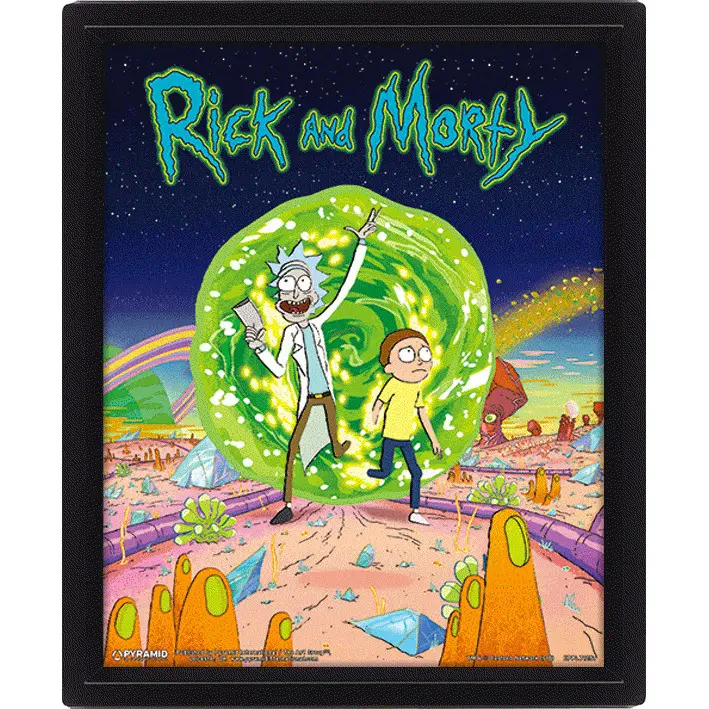 3er-Set Poster 3d-Effekt gerahmt - Portal Pyramid Rick et Morty