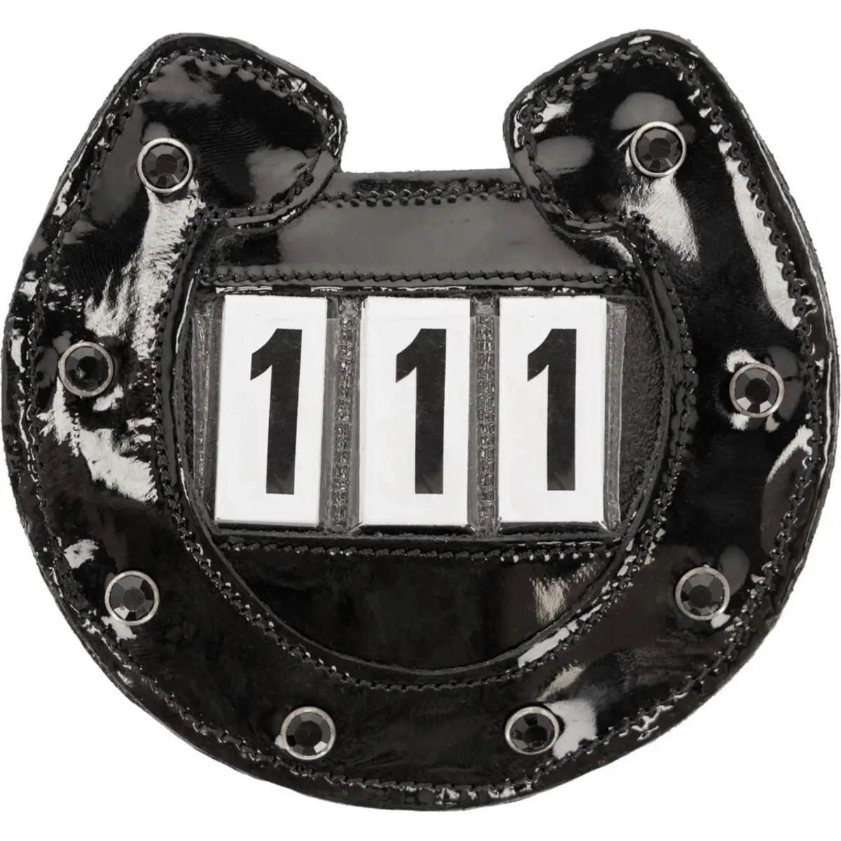Qhp Noir Riding Number Holder Horseshoe