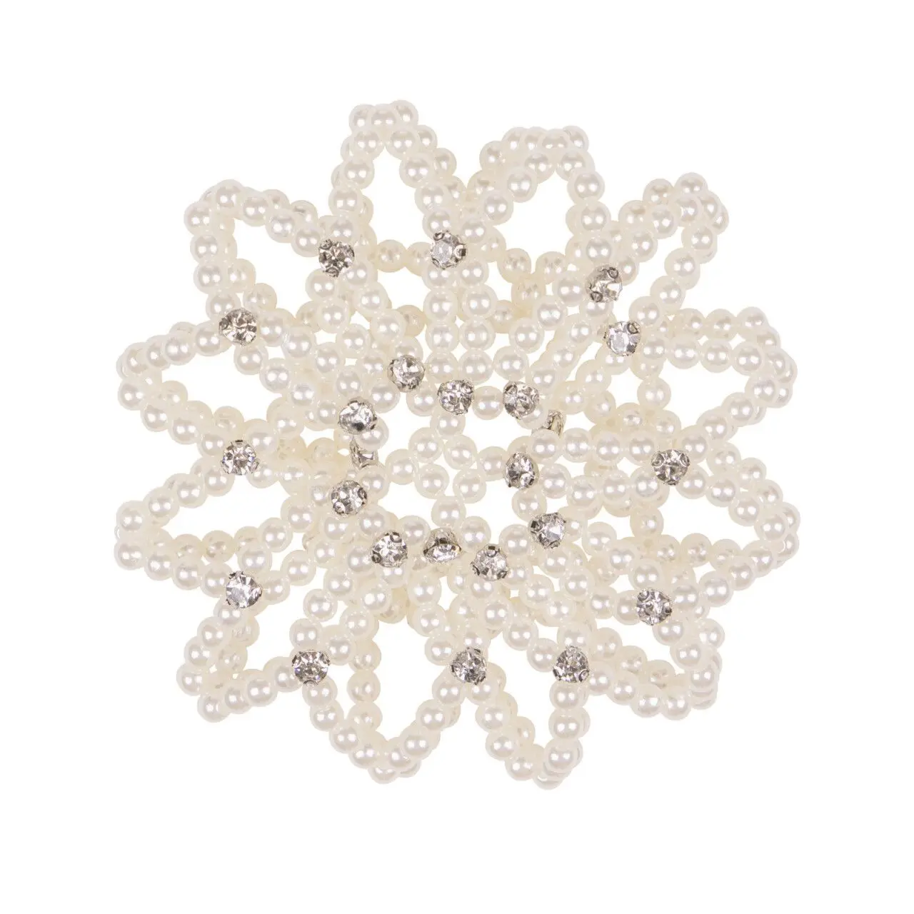 Qhp Women's Blanc Lace Hair Net With Rhinestones For Perle