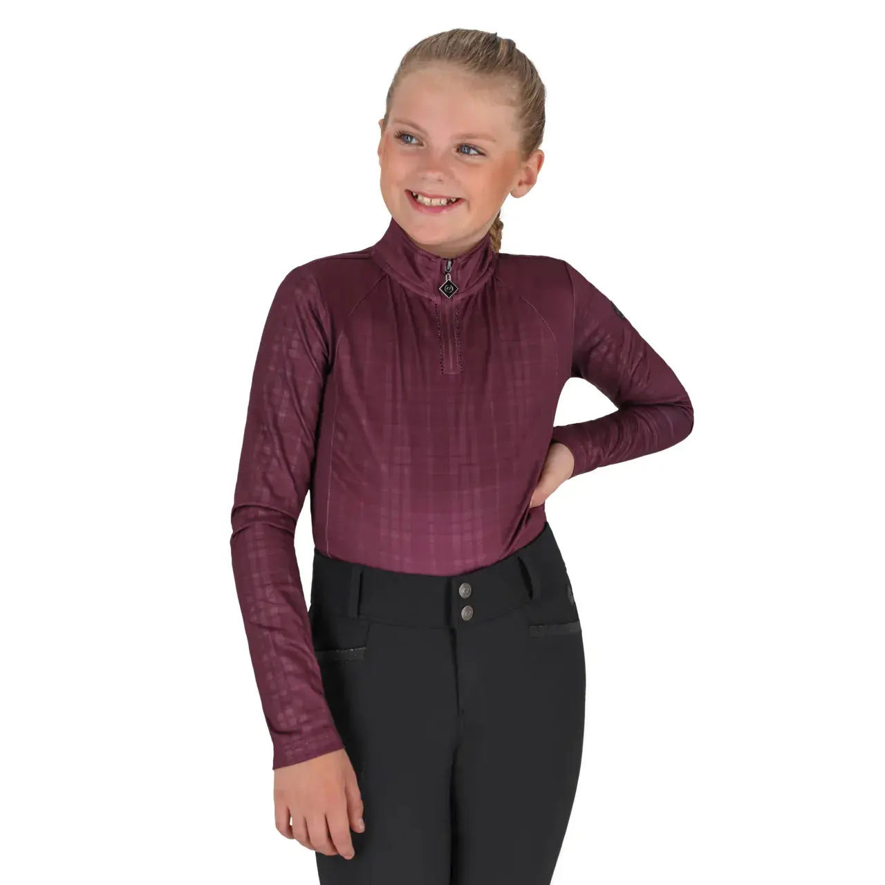 Langarm-Reit-Poloshirt, Mädchen QHP Zahra