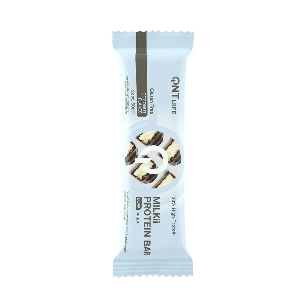 Coconut Flake Protein Nutrition QNT Liife Milkii Protein Bar Low sugar