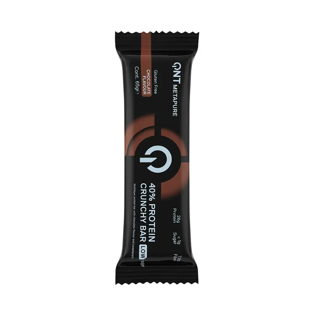 Chocolate Protein Nutrition QNT Metapure 40% Protein Crunchy Bar Low Sugar