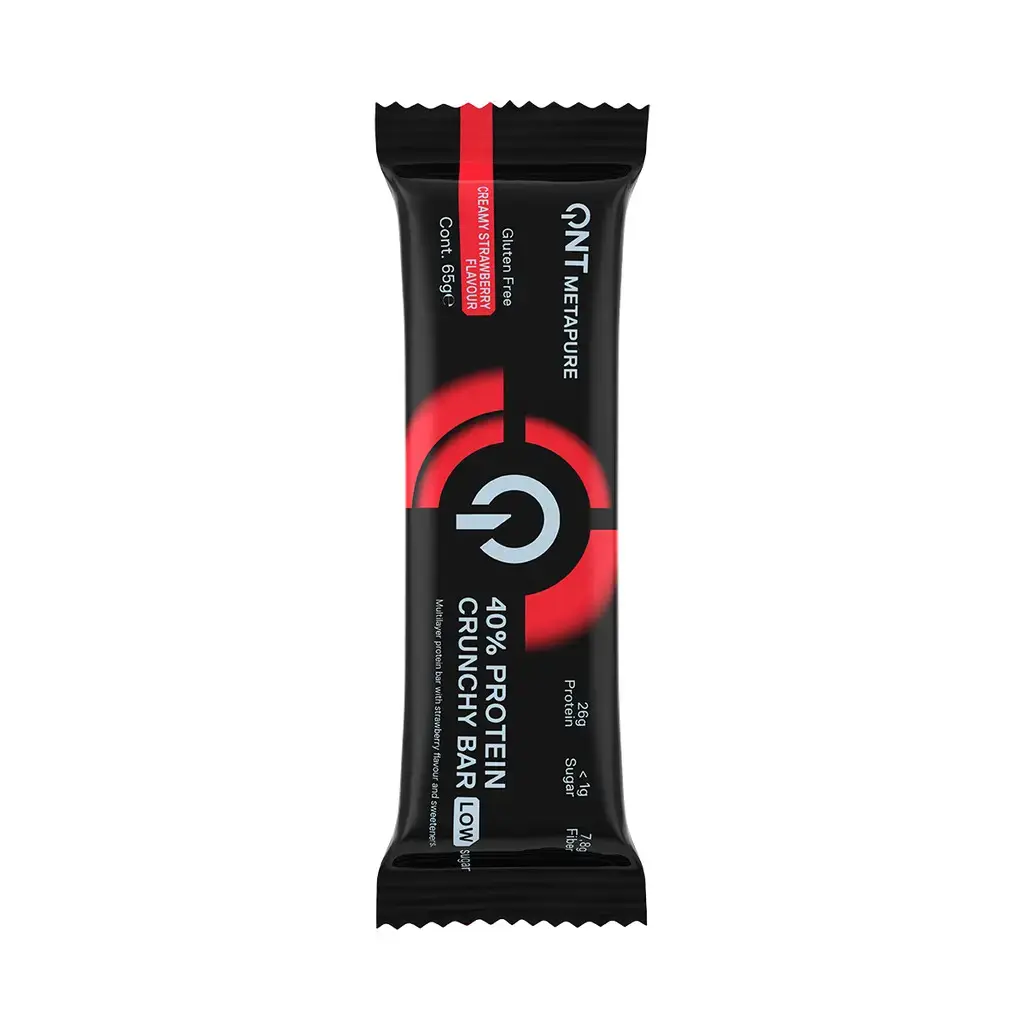 Cremige Erdbeeren Proteinernährung QNT Metapure 40% Protein Crunchy Bar Low Sugar
