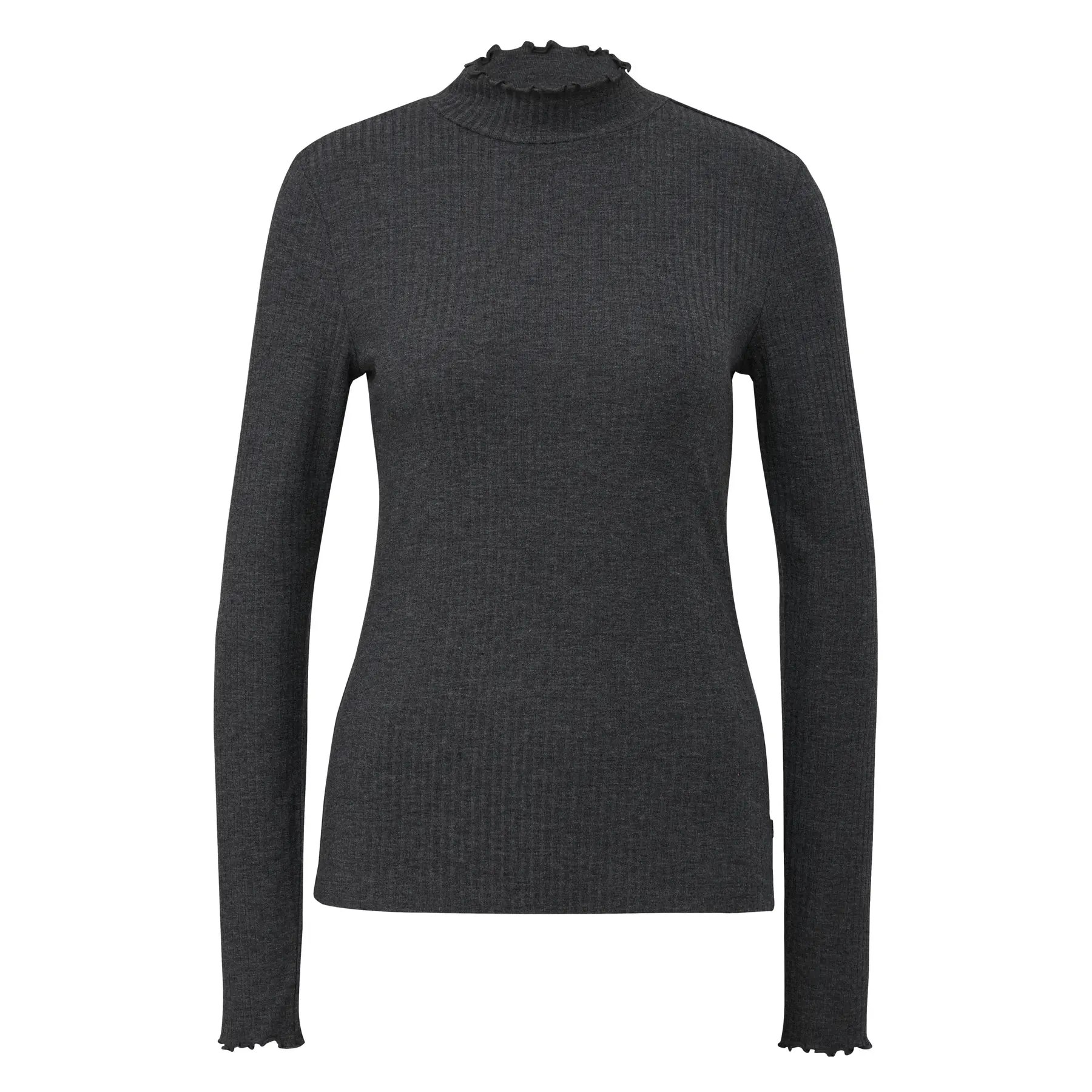 Langärmliges Tailliertes Rippenstrick-T-Shirt mit Rollkragen für Frauen QS