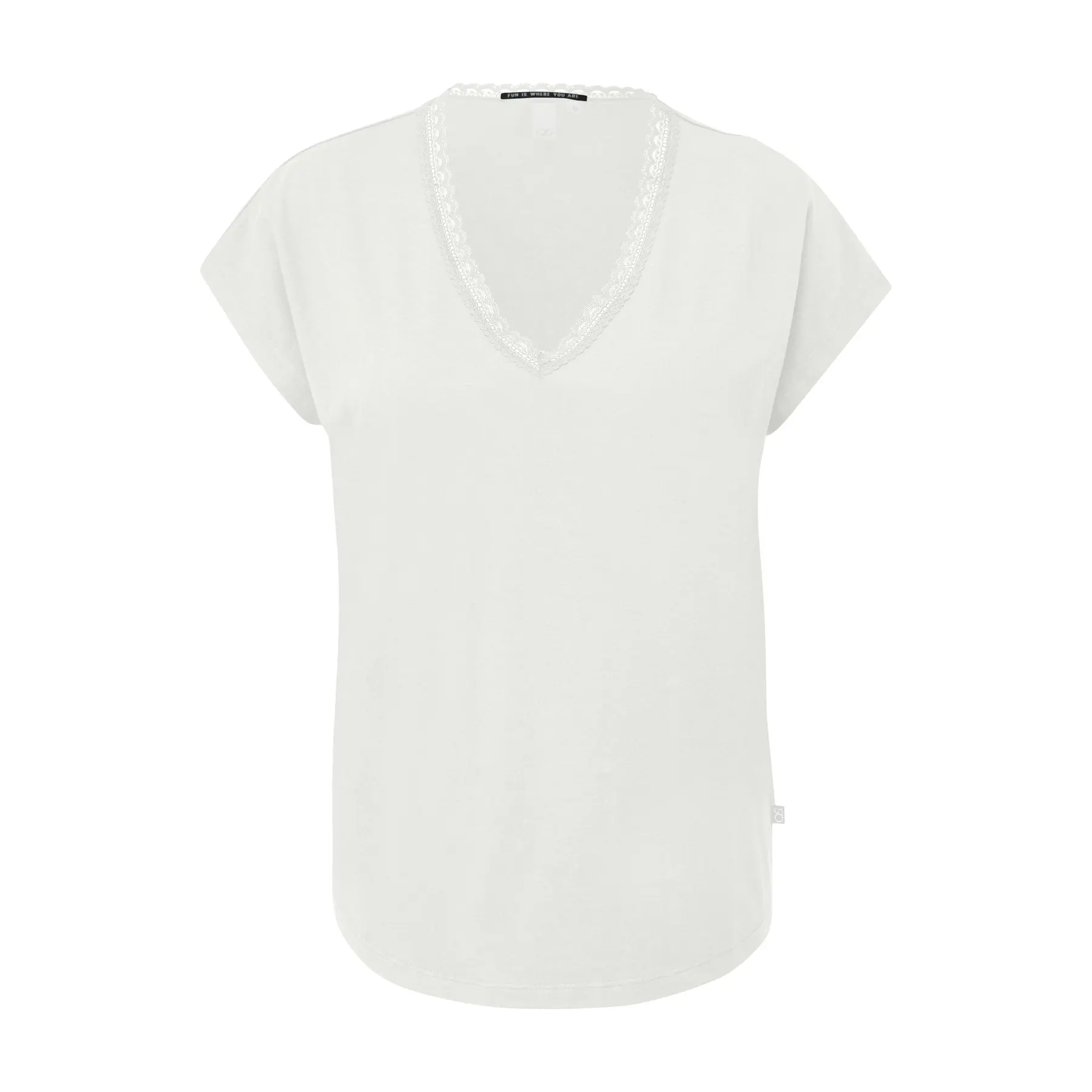 Weites T-Shirt mit Spitzenbesatz am Hals für Damen QS