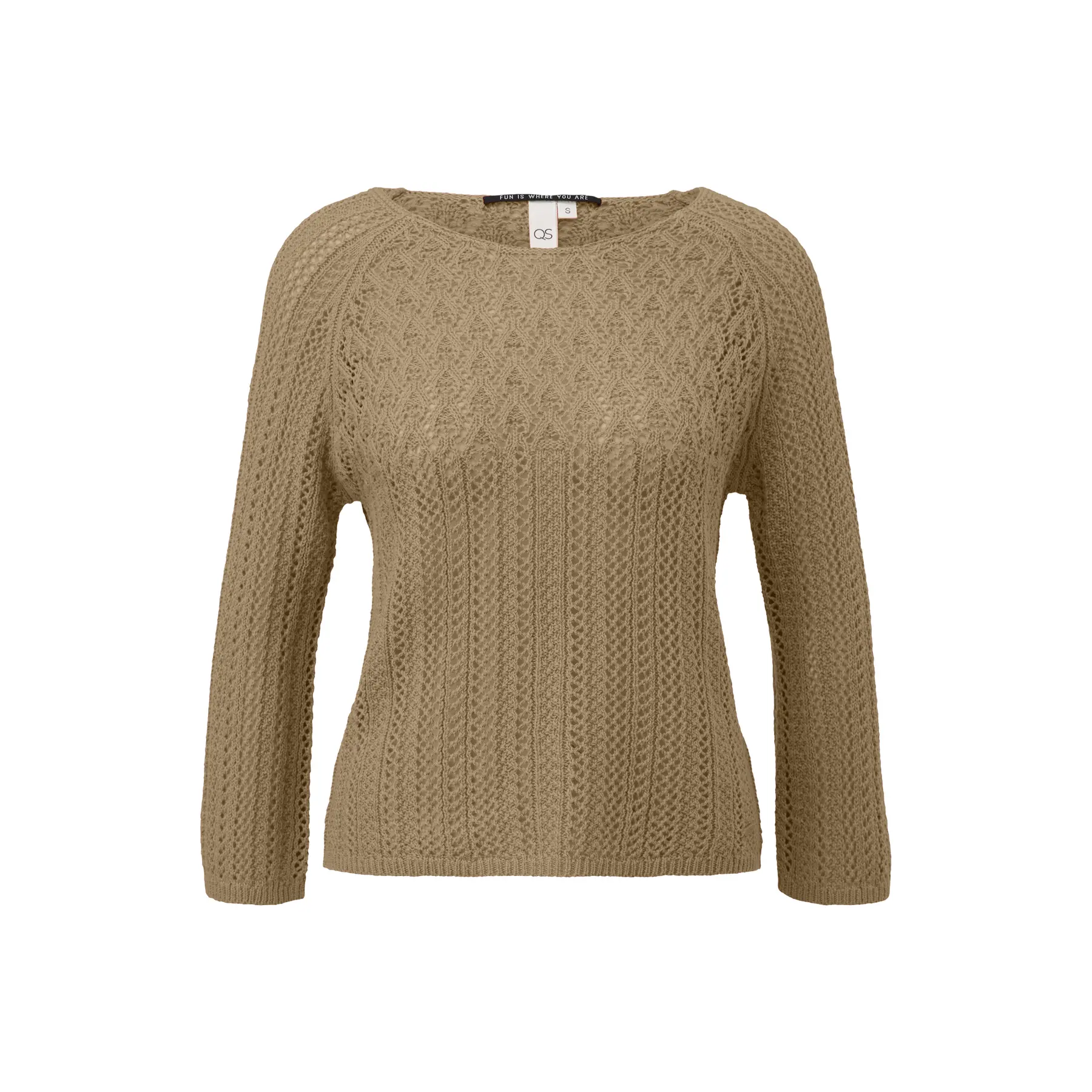 Damen Raglanärmel Strickpullover mit Lochmuster QS
