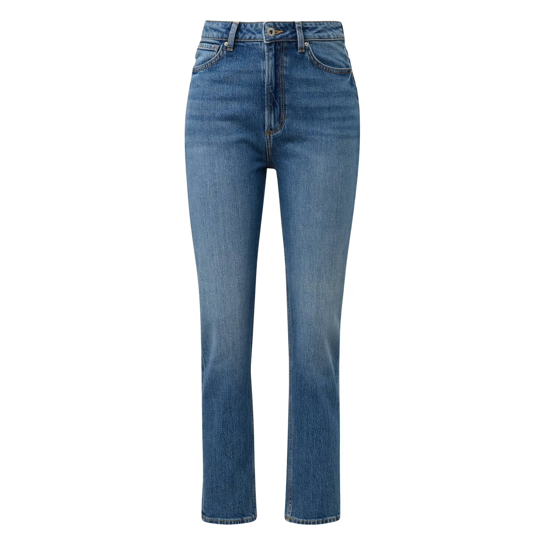 Hochtaillierte Slim Jeans mit  ankle Länge Used-Effekt für Damen QS