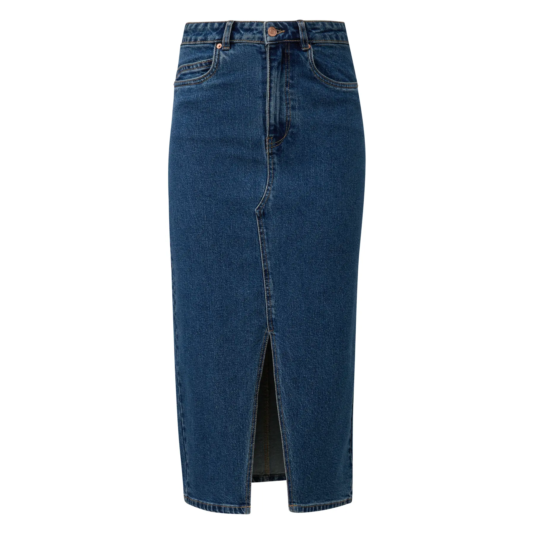 Gonna in jeans lunga aderente al polpaccio con spacco donna