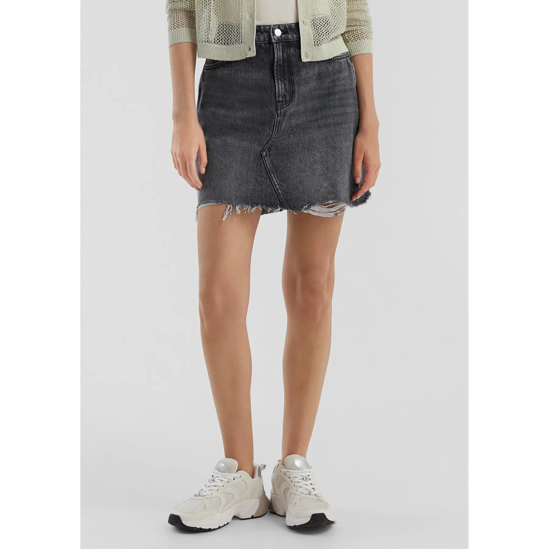 Jeansrock ausgestellt mit Used-Effekt und fransigem Saum für Damen QS