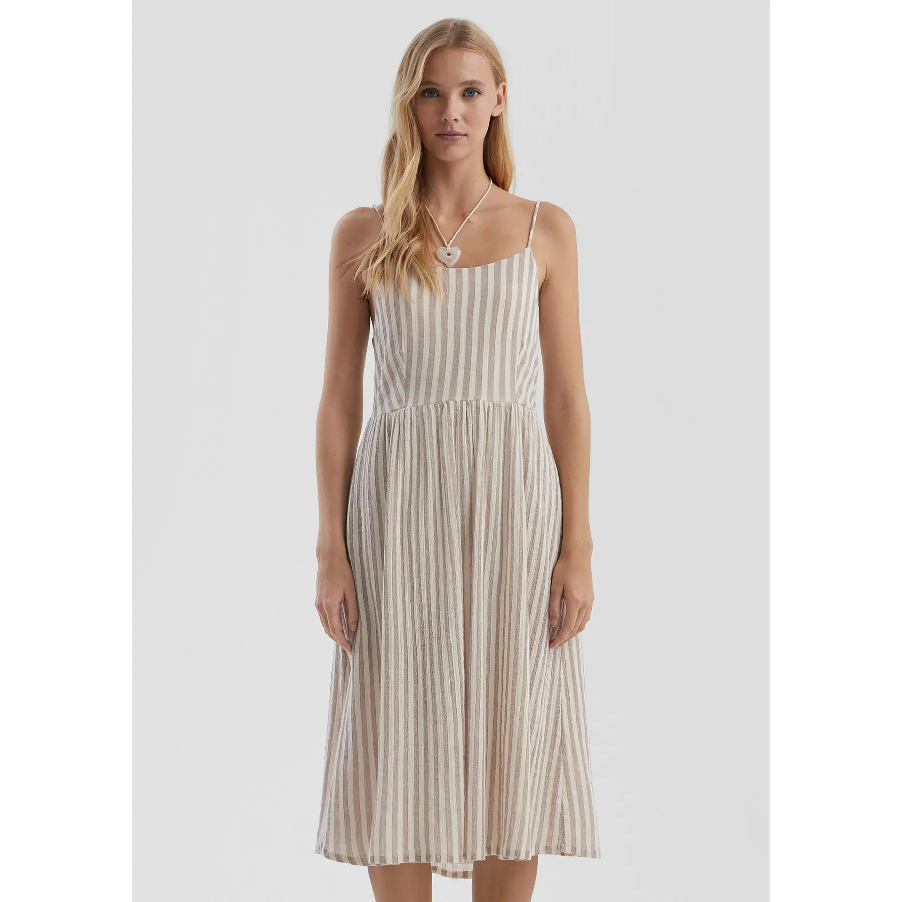 Gestreifte Baumwollkleid Damen QS