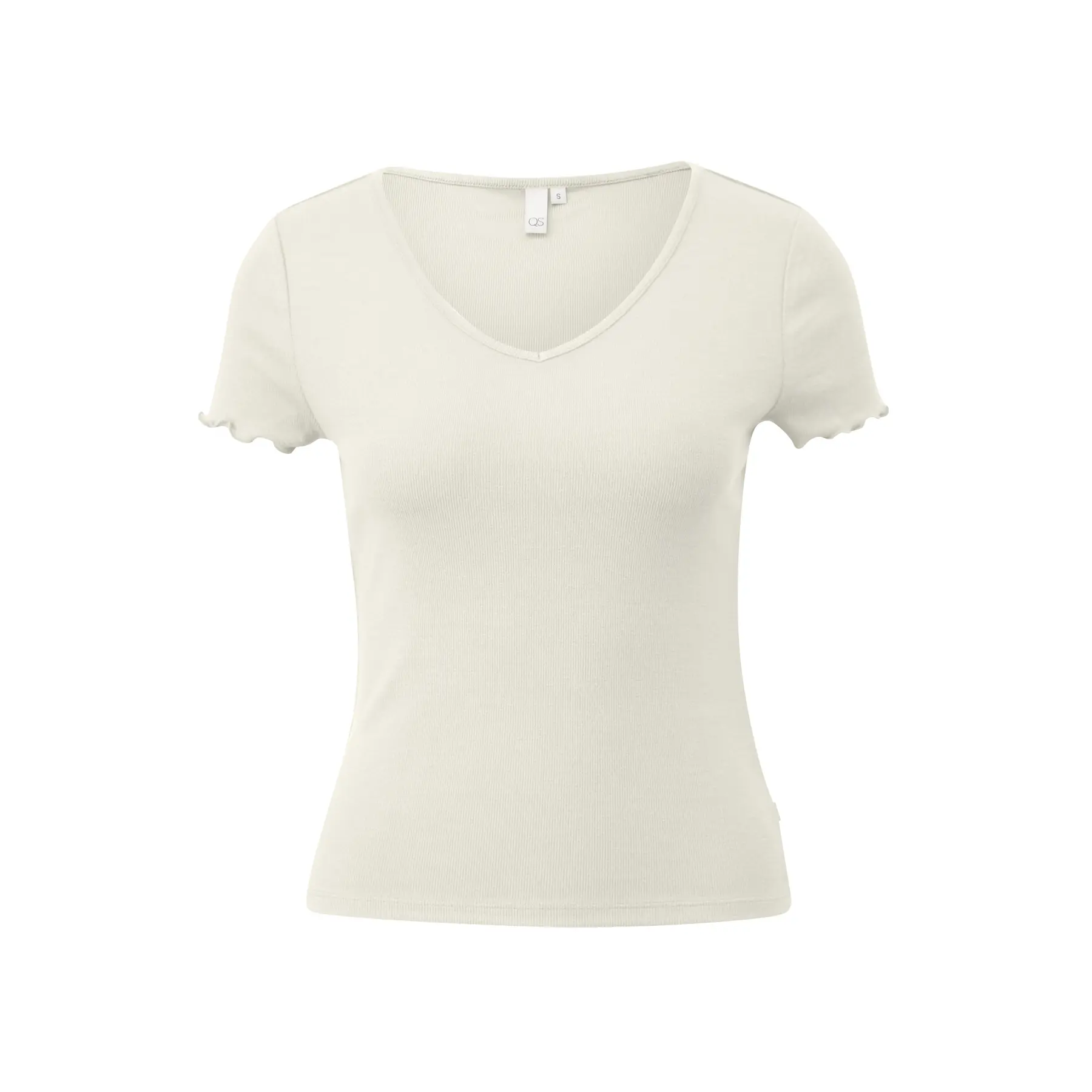 T-Shirt mit V-Ausschnitt und gewellten Ärmeln Damen QS