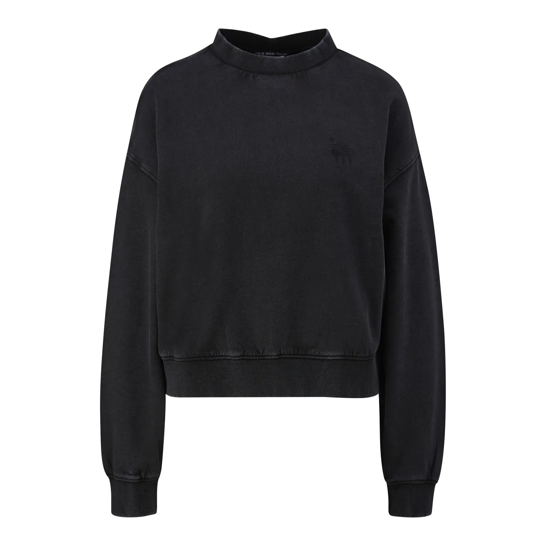 Ausgewaschenes besticktes Sweatshirt mit fallenden Schultern Damen QS