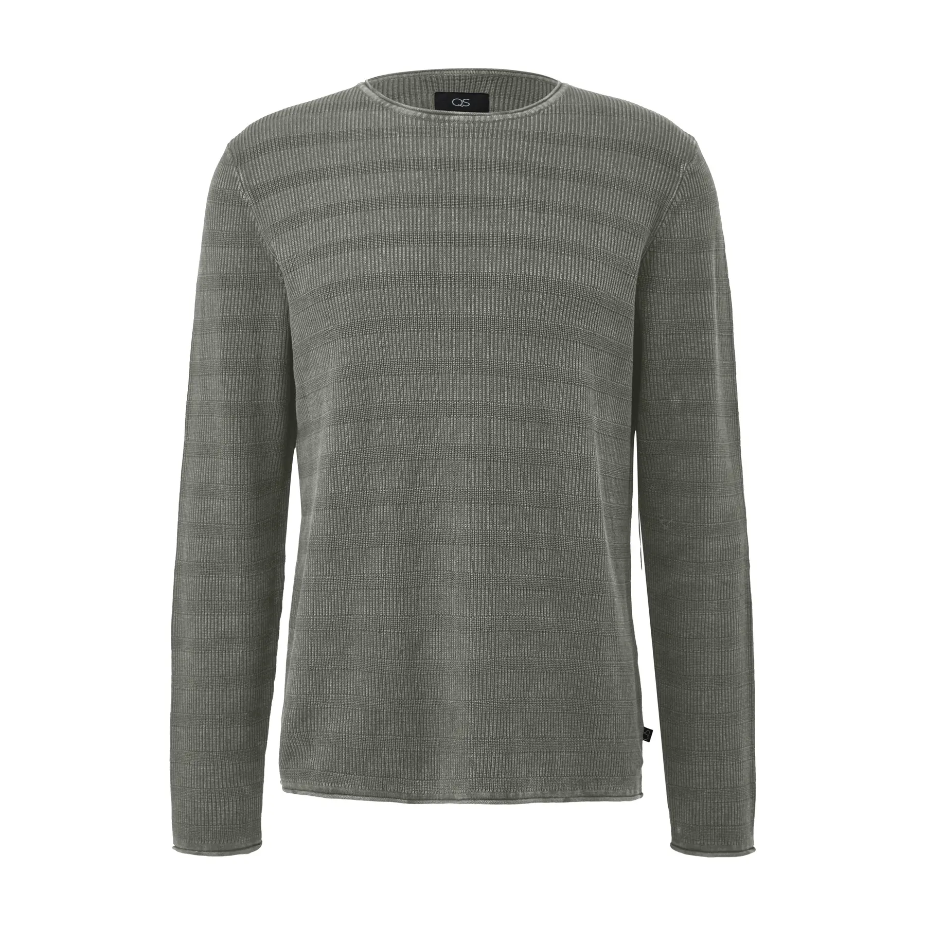Gestrickter Pullover aus gewaschenem, meliertem Material mit Rippstruktur QS