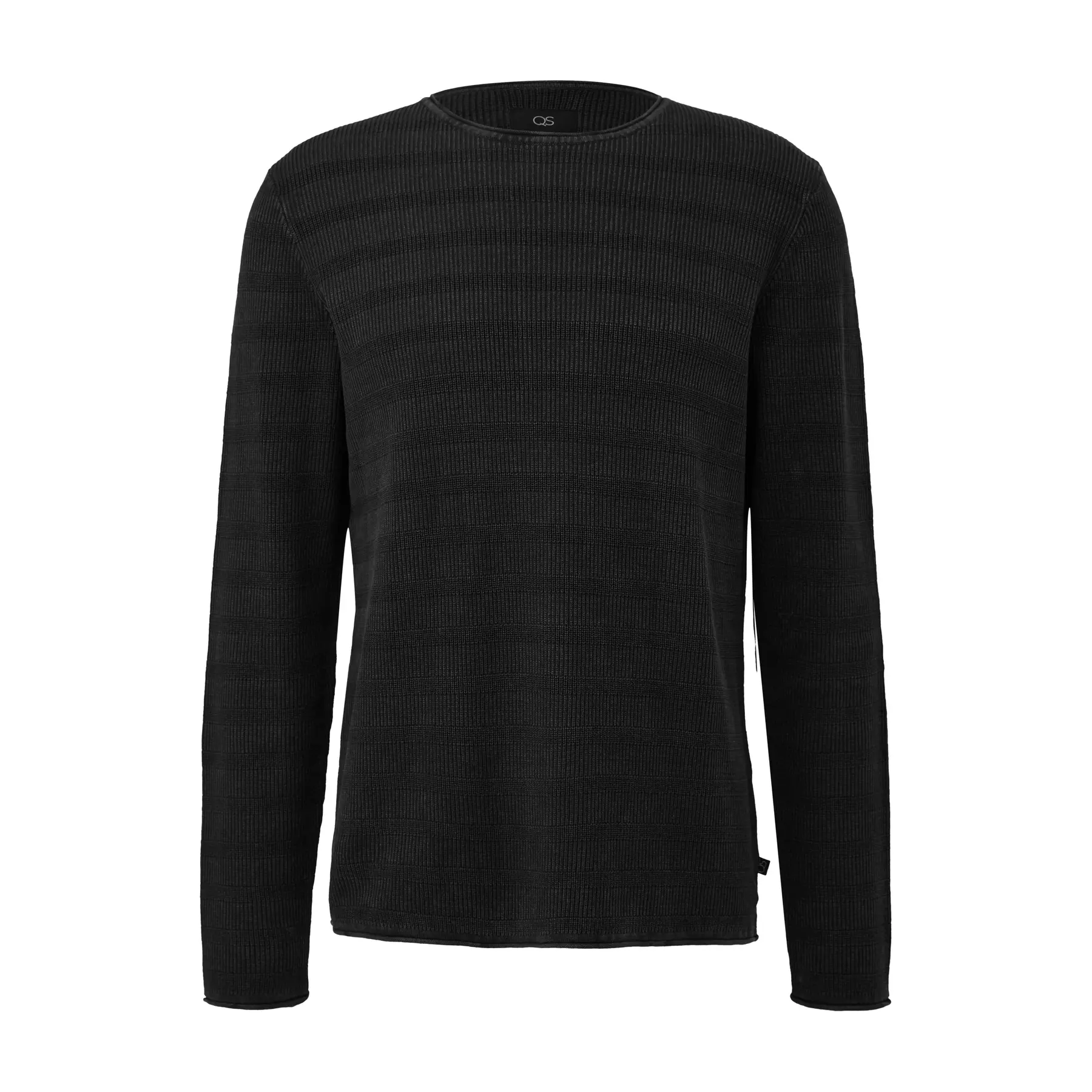 Gestrickter Pullover aus gewaschenem, meliertem Material mit Rippstruktur QS