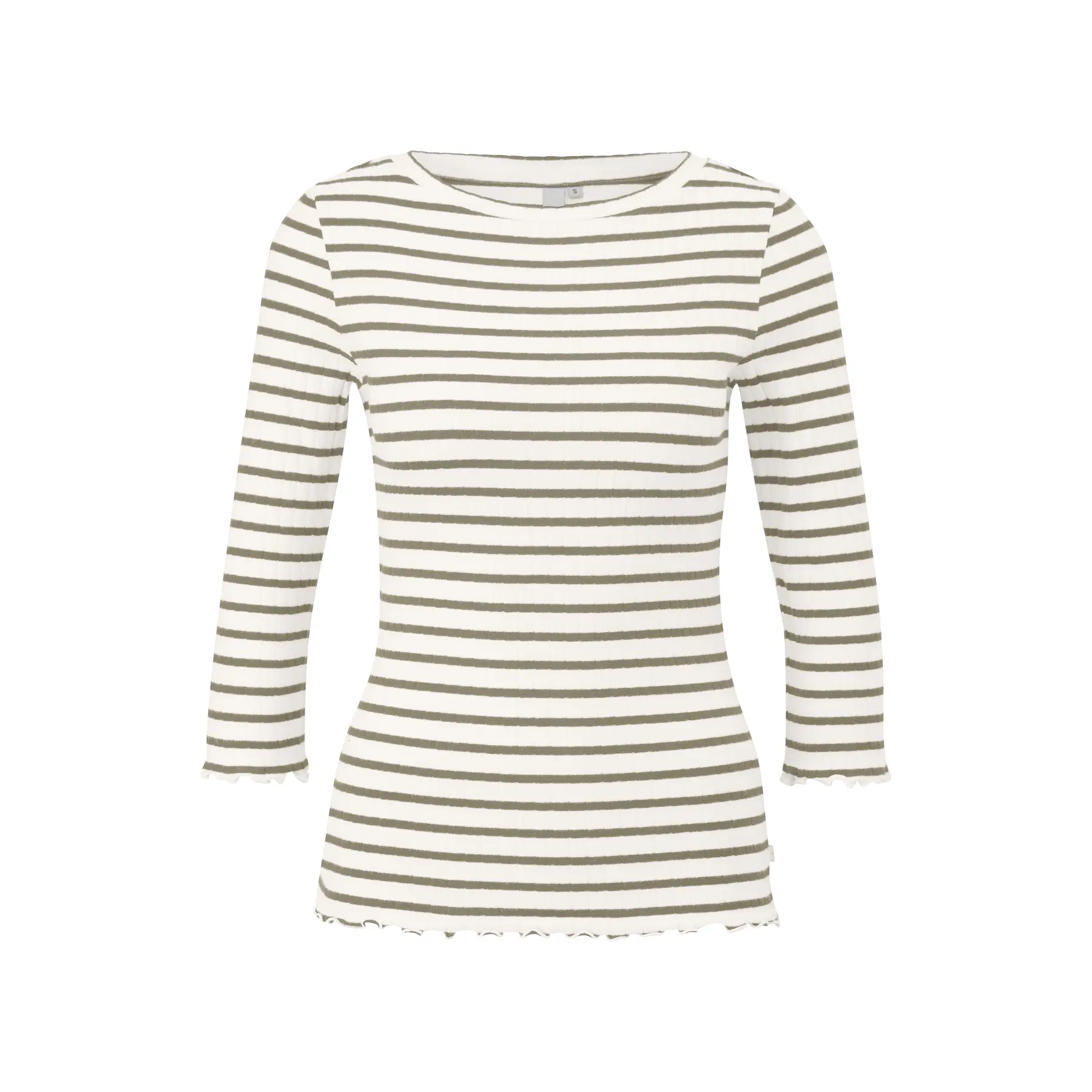Gestreifter 3/4-Ärmel T-Shirt mit geripptem Material Damen QS
