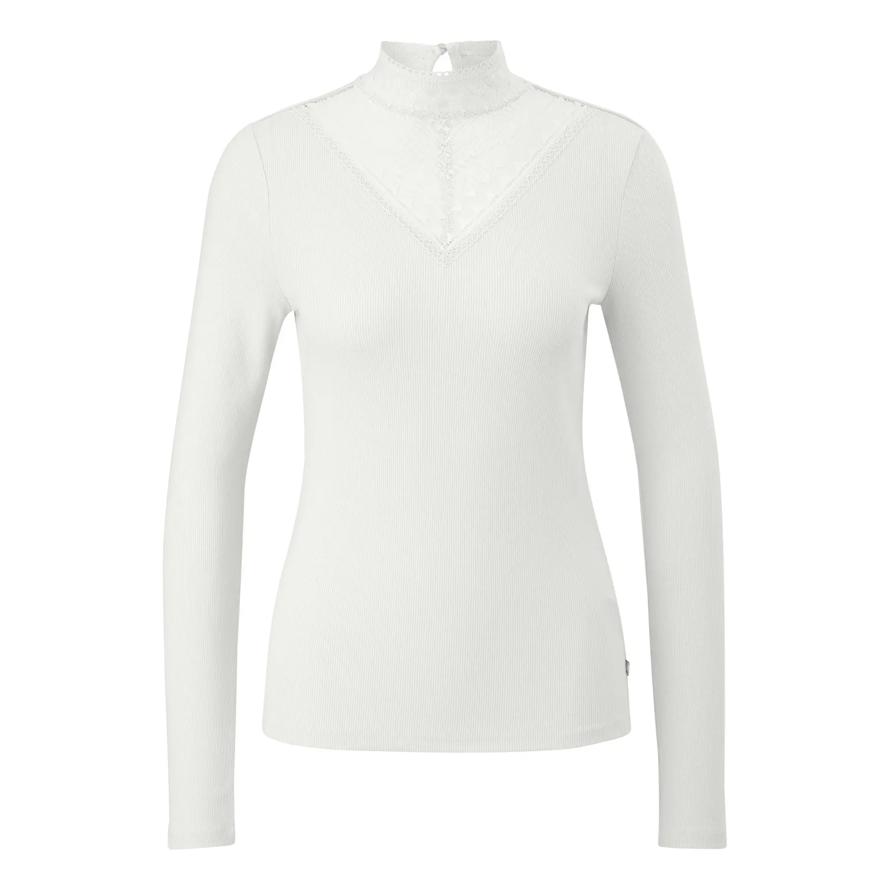 Langarmshirt mit Stehkragen und Spitze für Damen QS