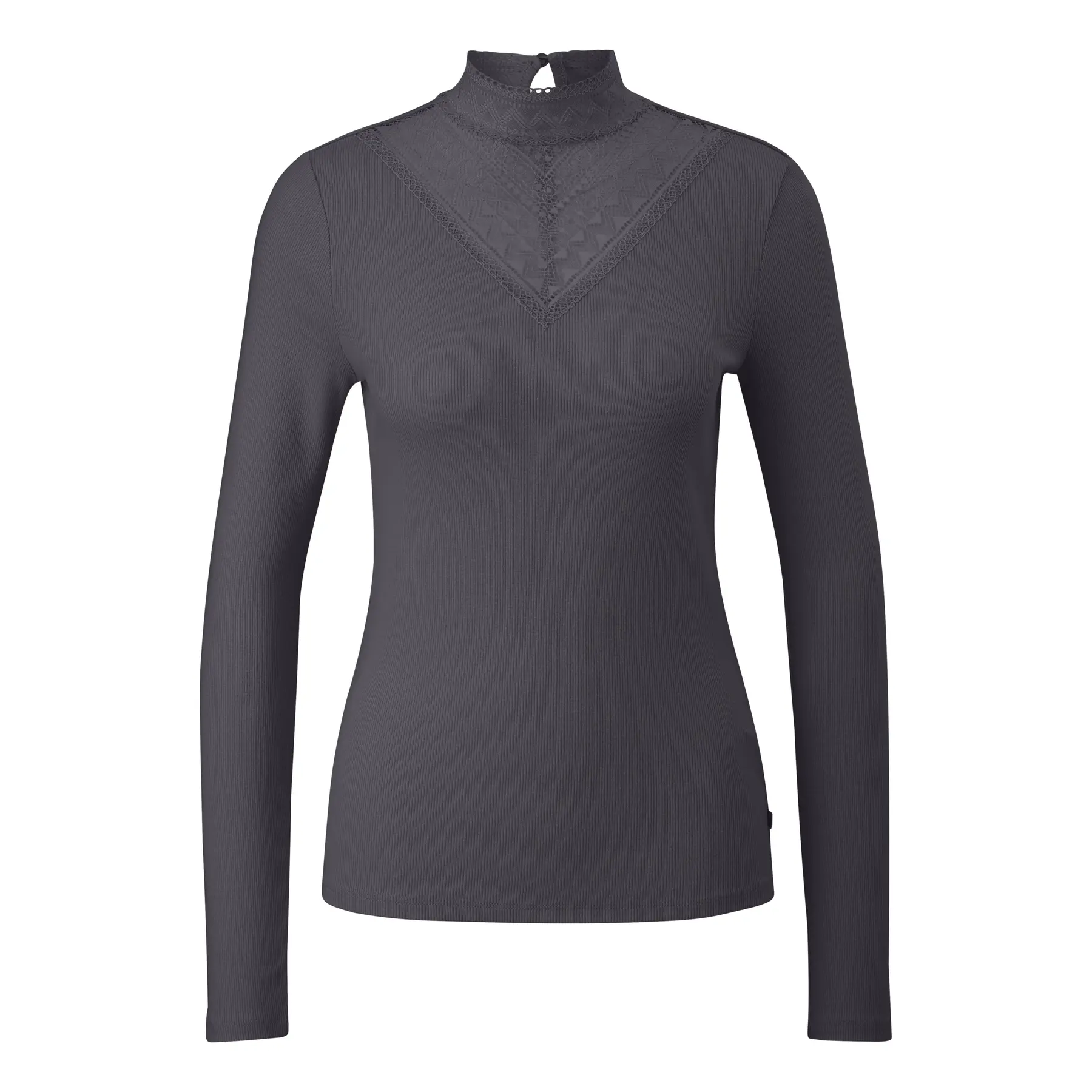 Langarmshirt mit Stehkragen und Spitze für Damen QS