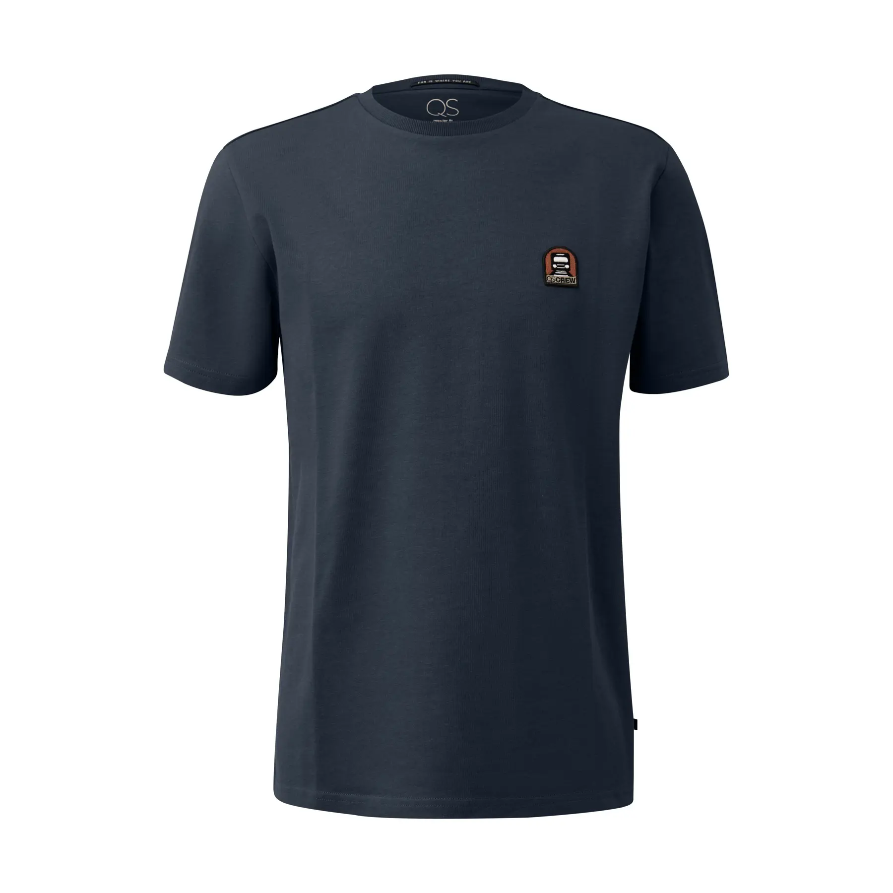 T-Shirt Mit Rundhalsausschnitt Aus Schwerem Jersey Mit Gesticktem Wappen QS