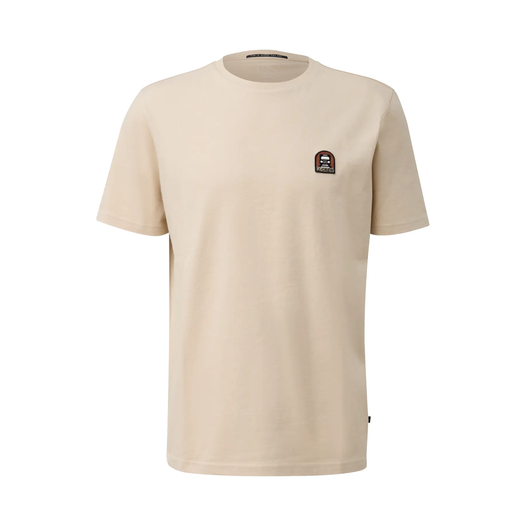 T-Shirt Mit Rundhalsausschnitt Aus Schwerem Jersey Mit Gesticktem Wappen QS