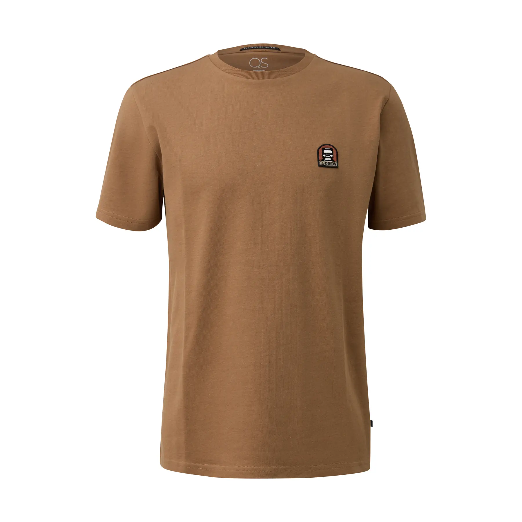 T-Shirt Mit Rundhalsausschnitt Aus Schwerem Jersey Mit Gesticktem Wappen QS
