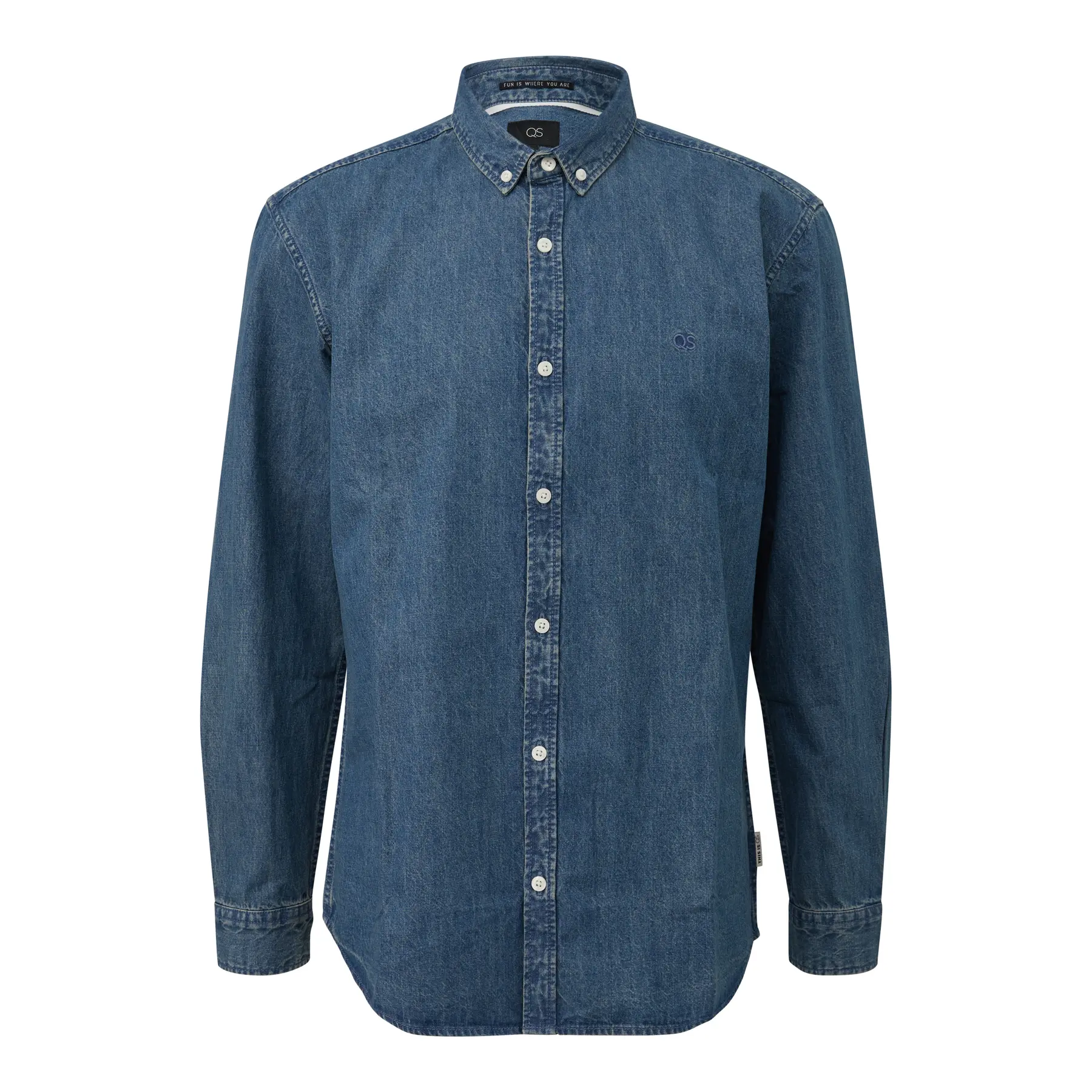 Langarmshirt aus Jeans mit besticktem Logo QS