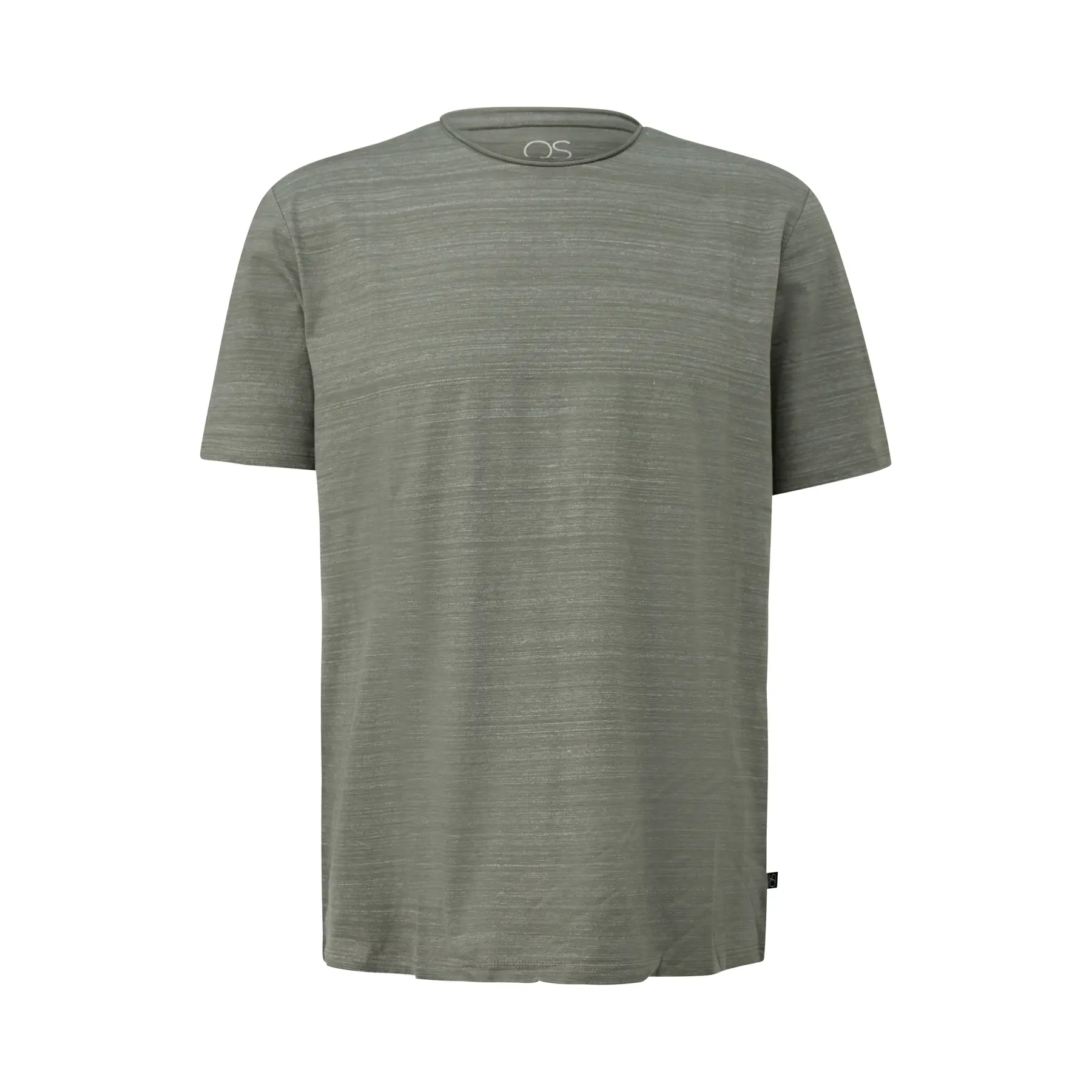 T-Shirt aus Baumwolle mit melierter Optik und gerolltem Saum am Halsausschnitt QS