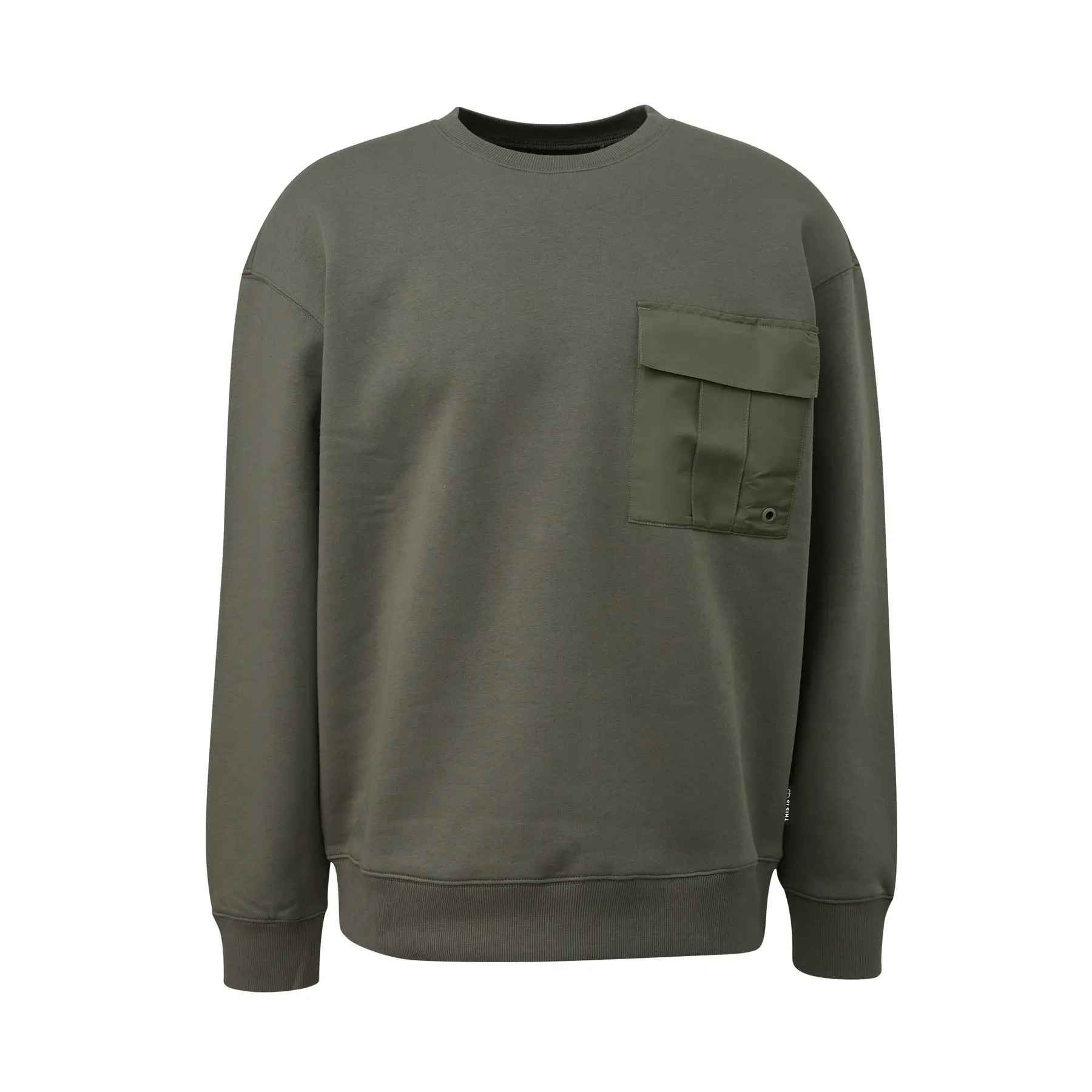Ausgewaschener Rundhals-Pullover mit Brusttasche QS