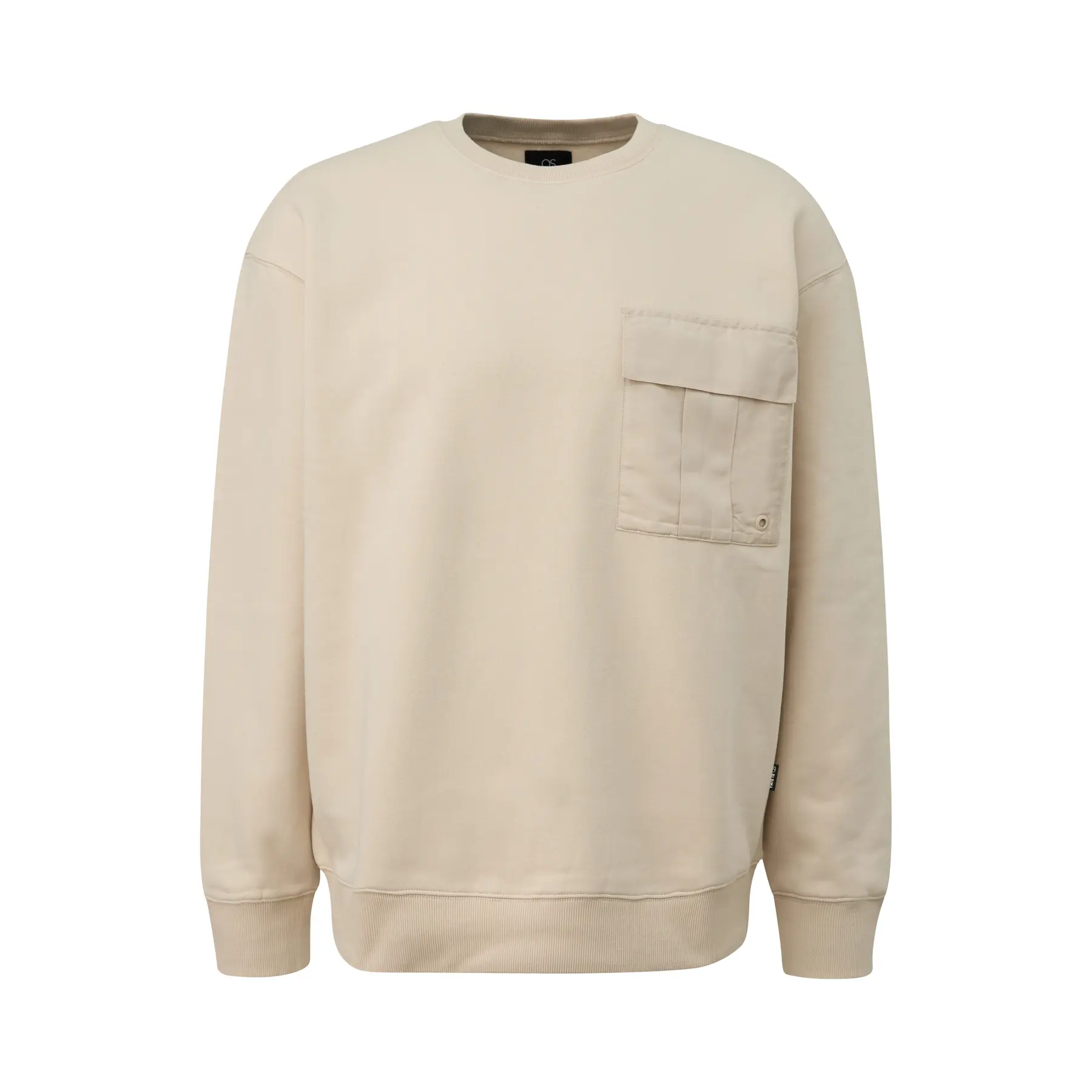 Grau melierte Baumwoll Sweatshirt mit Brusttasche QS
