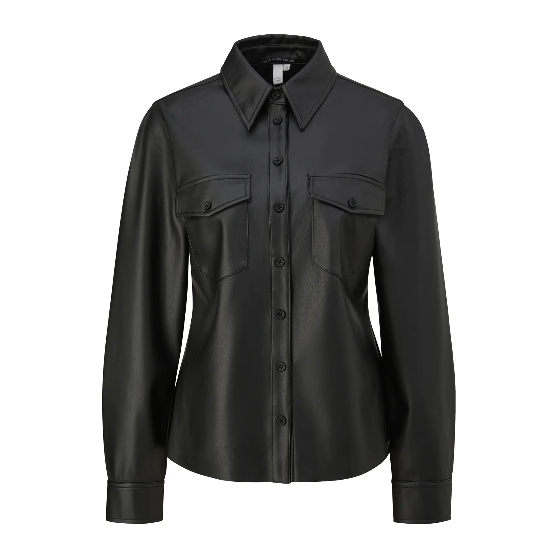 Damen tailliertes Blusenshirt aus Kunstleder QS