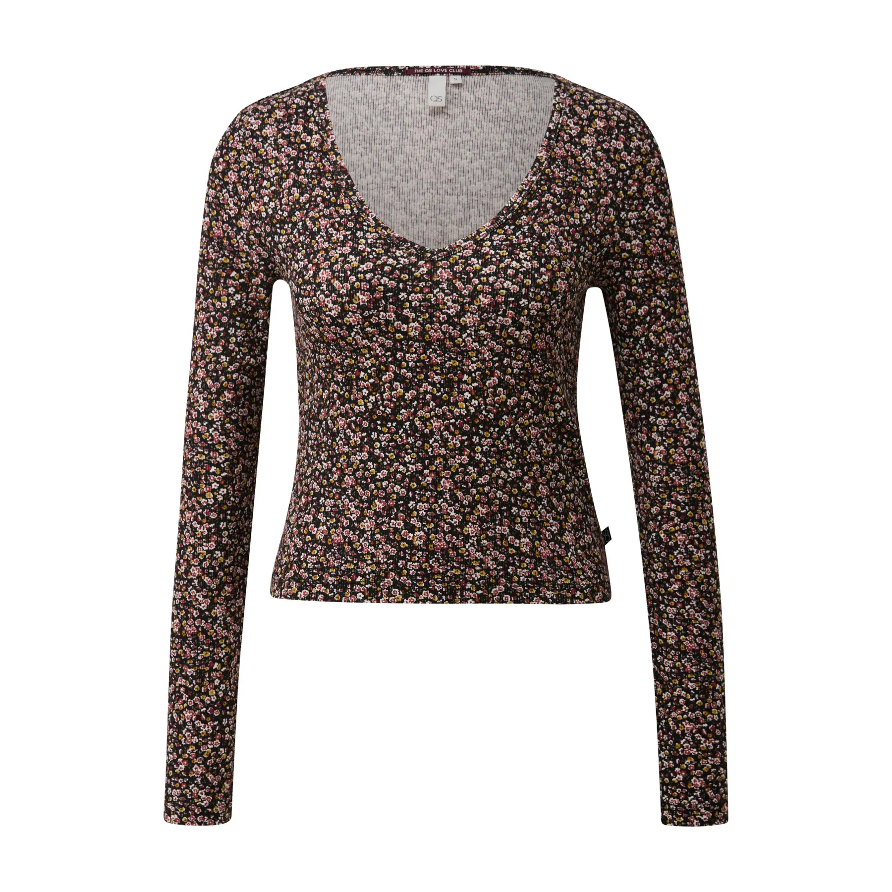 Ribbed V-Neck Jumper With All-Over Floral Pattern Women Qs