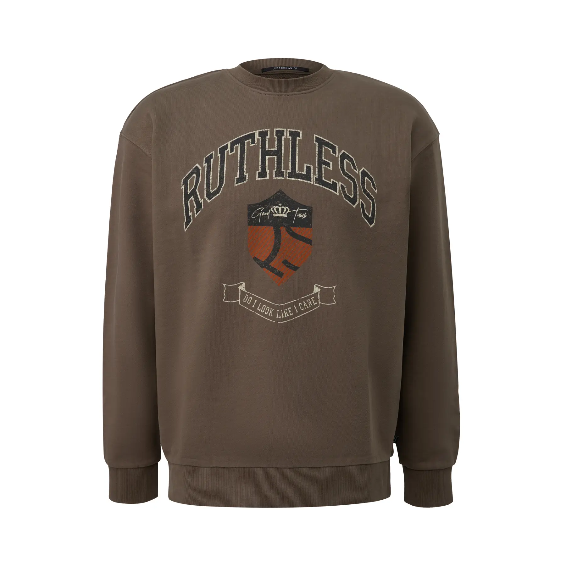 Verwaschener Baumwollpullover mit Print QS