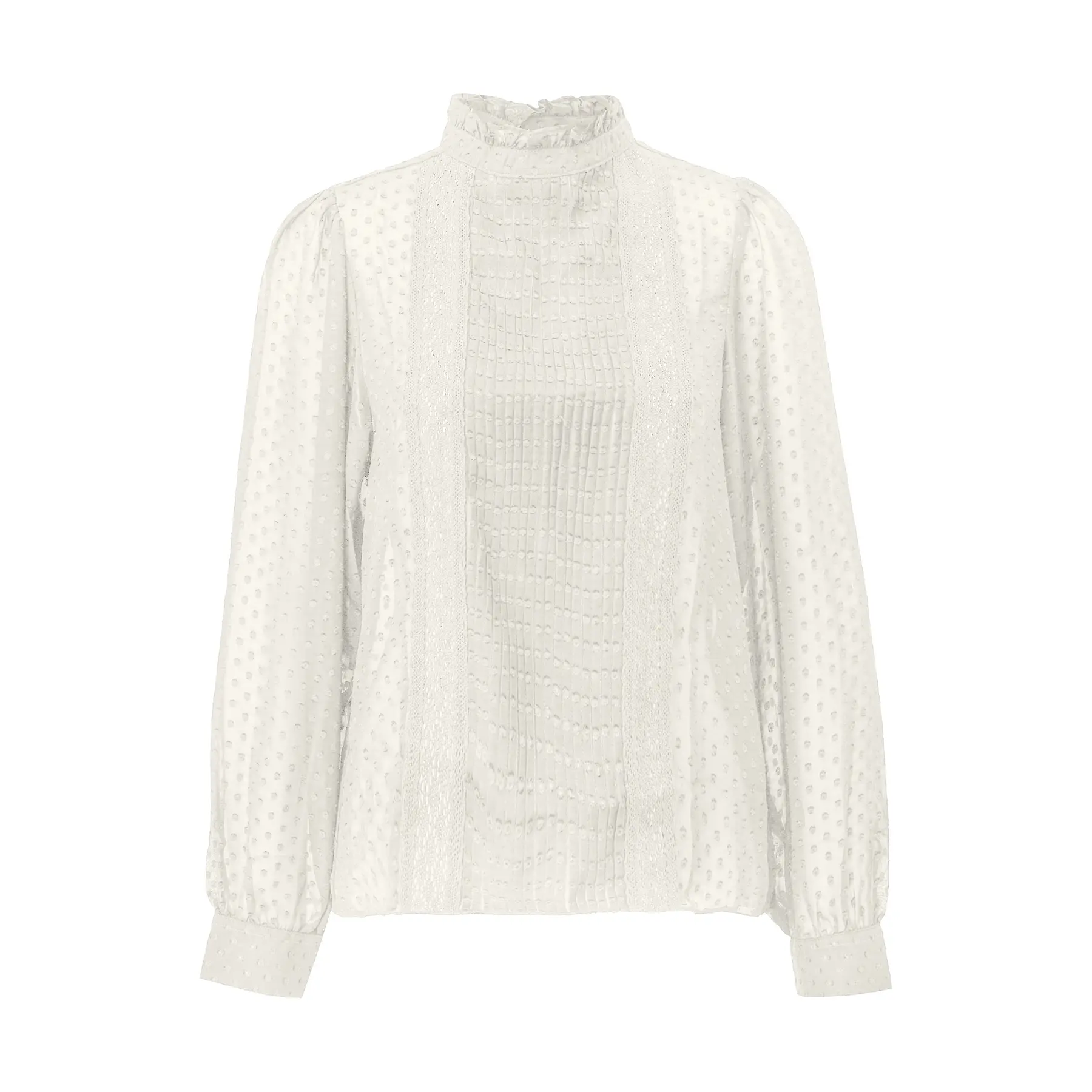 Transparente Chiffon-Bluse mit Paspel und Rüschen am Stehkragen Damen QS