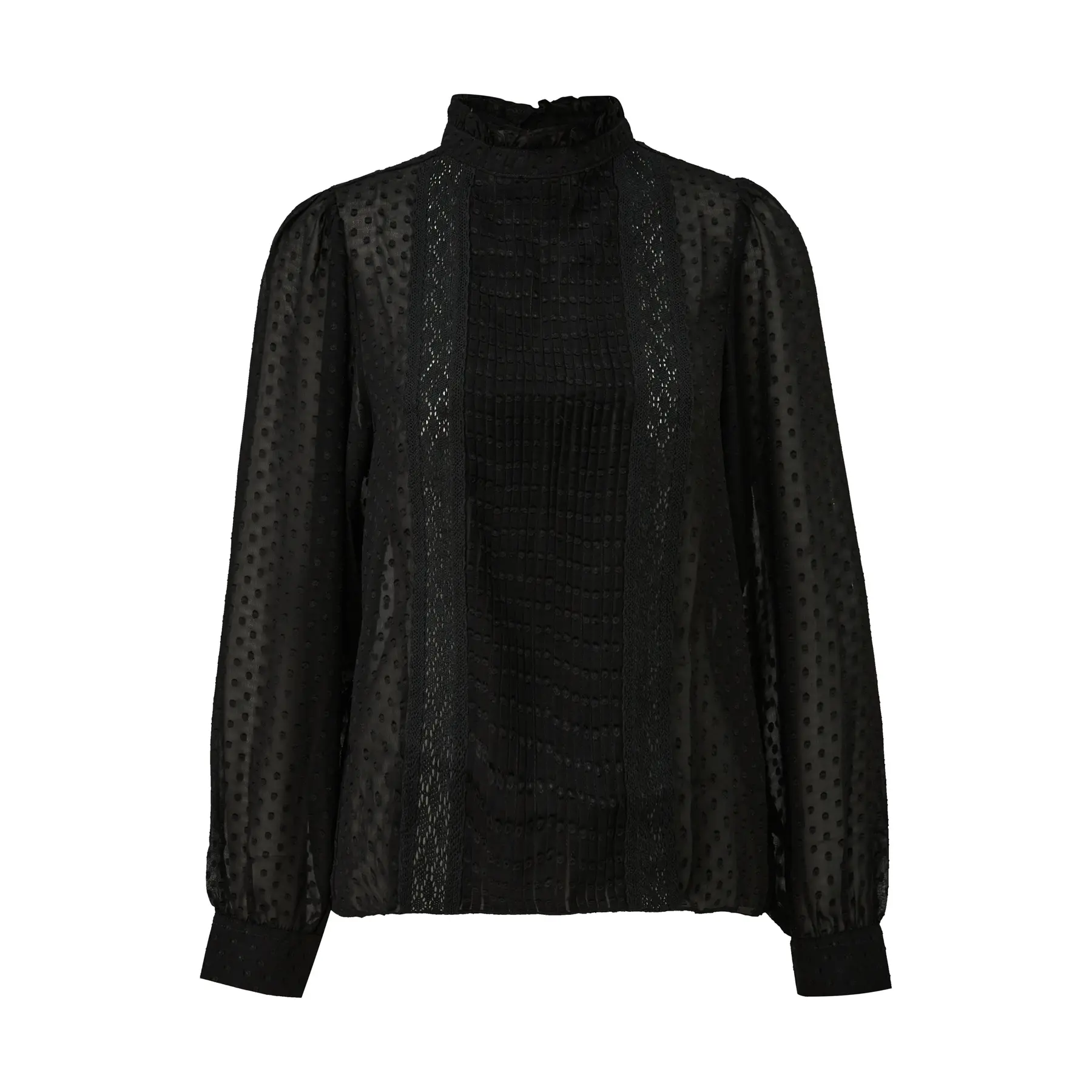 Transparente Chiffon-Bluse mit Paspel und Rüschen am Stehkragen Damen QS