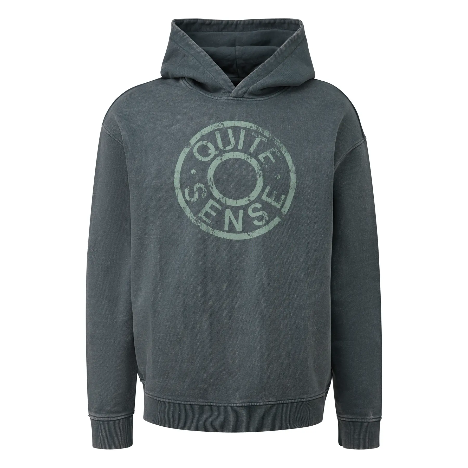 Grau Melierter Fleece Kapuzenpullover QS