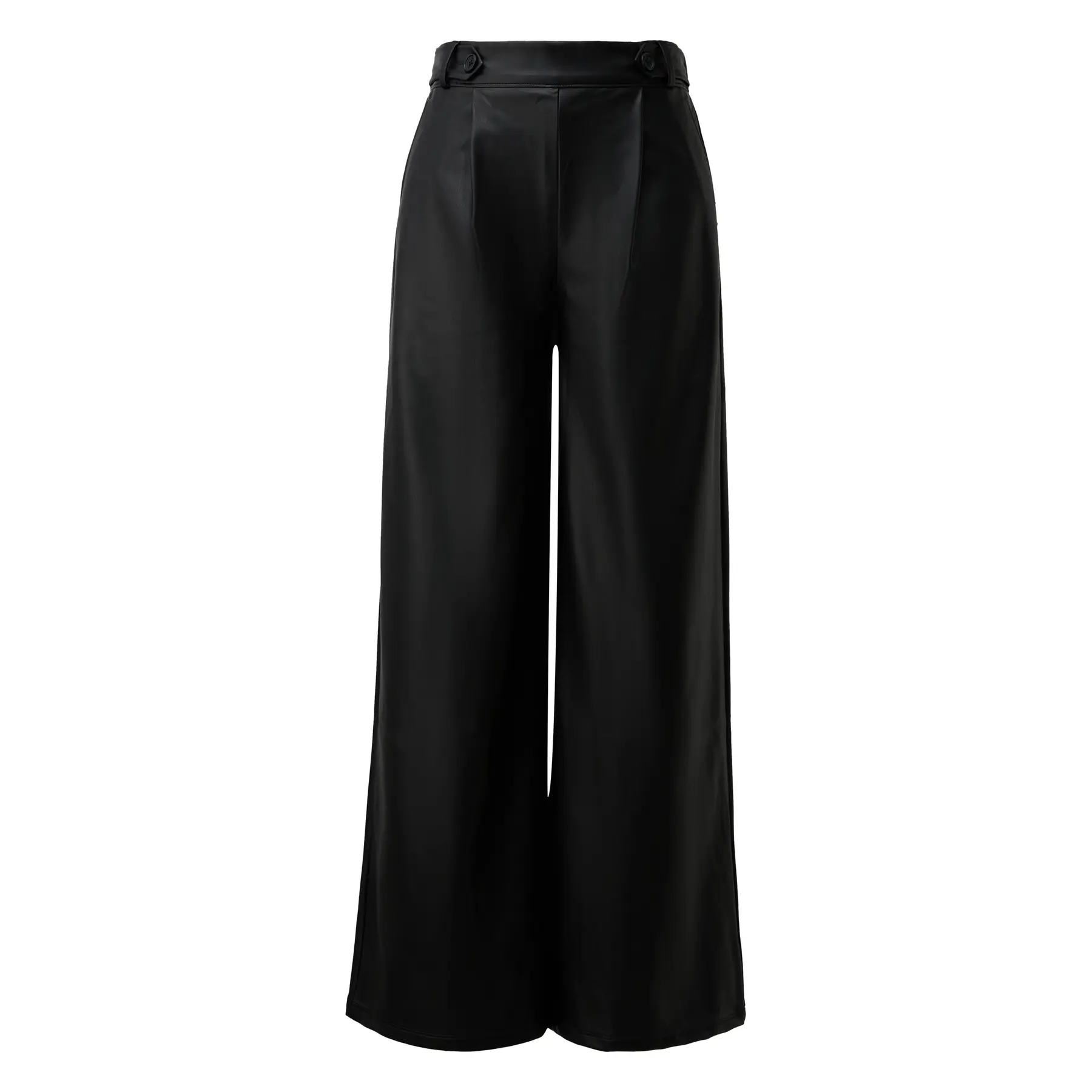 Weitgeschnittene Damen-Hose aus Kunstleder mit elastischem Bund QS