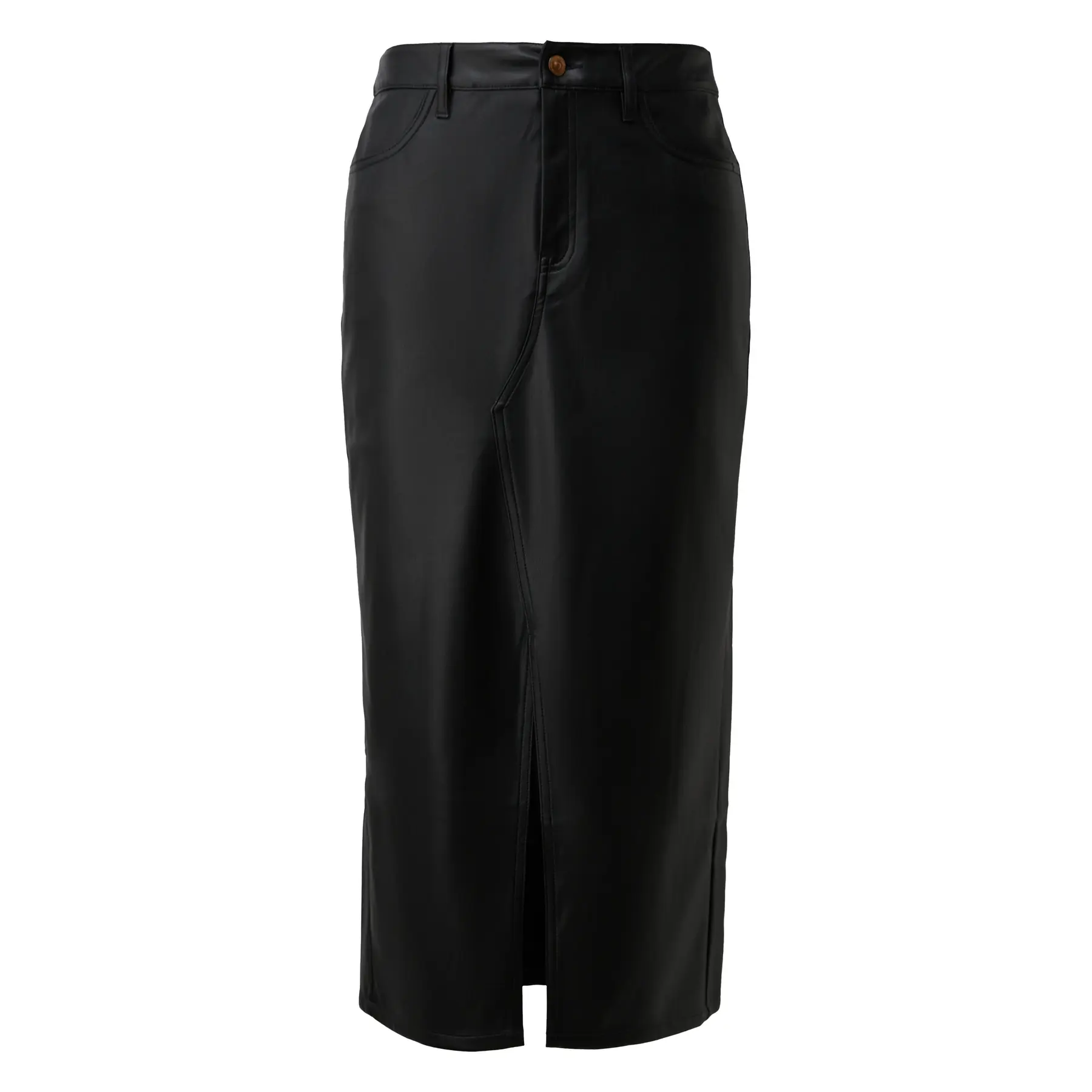 Gonna in pelle midi fluida in satin con vita elastica donna