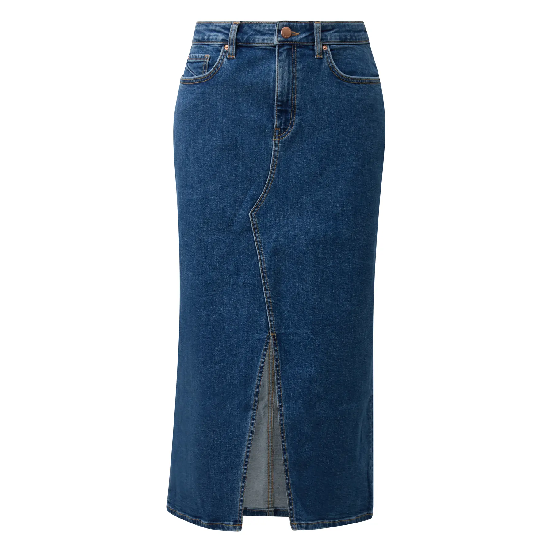 Hochtaillierte, used Look Jeansrock knielang für Damen QS