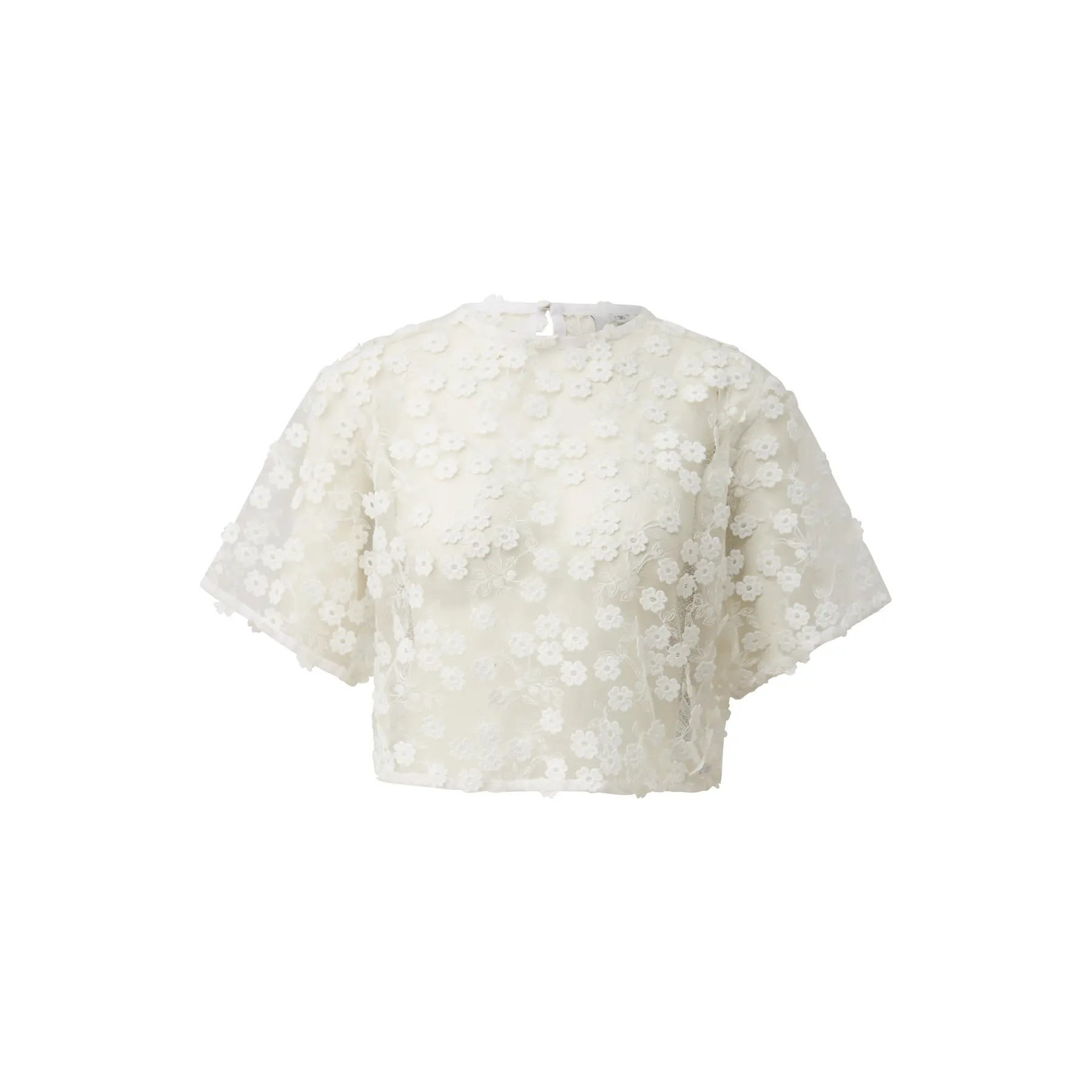 Kurzes Blumen-Relief-Lace-Bluse Damen QS