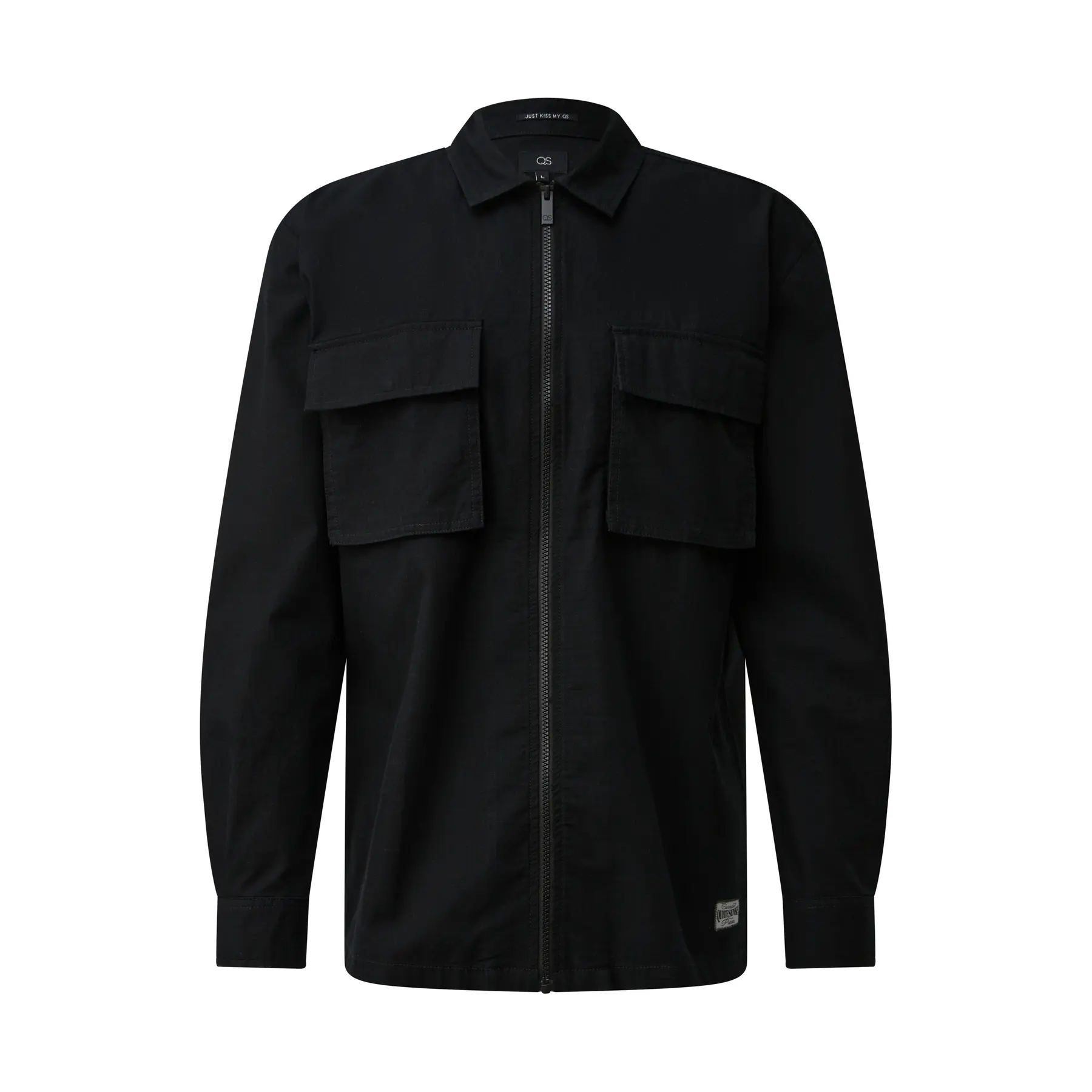 Washed Long Sleeve Overshirt With Zip Closure Qs