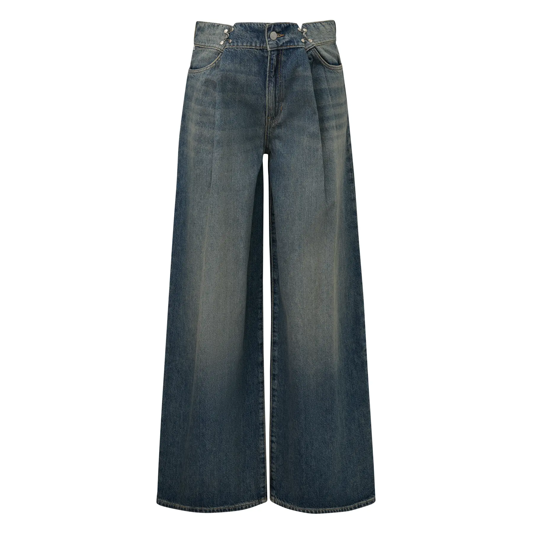 Jeans Wide Leg effet usé vita alta donna