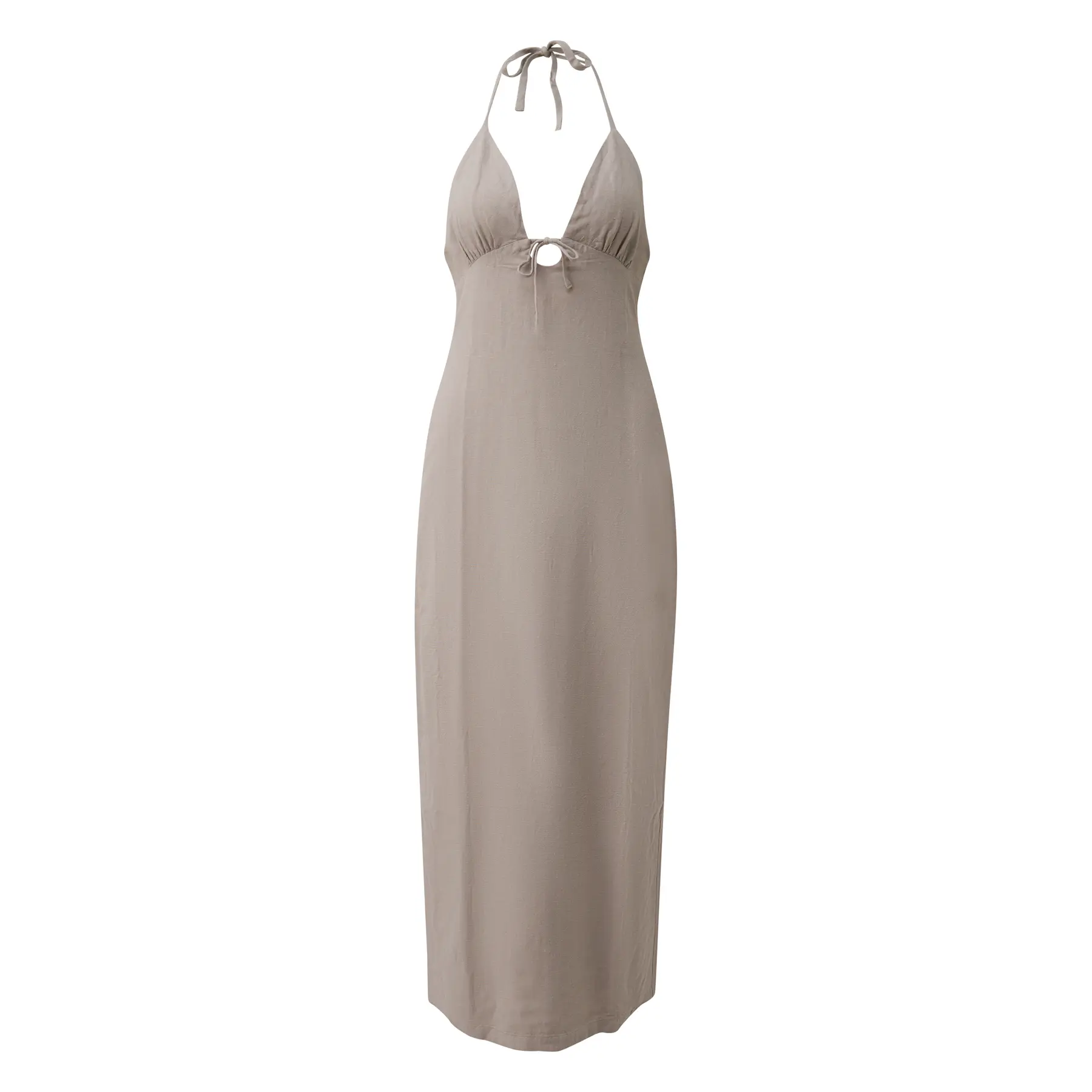Damen Leinen-Mix taillierte Robe mit Stehkragen QS